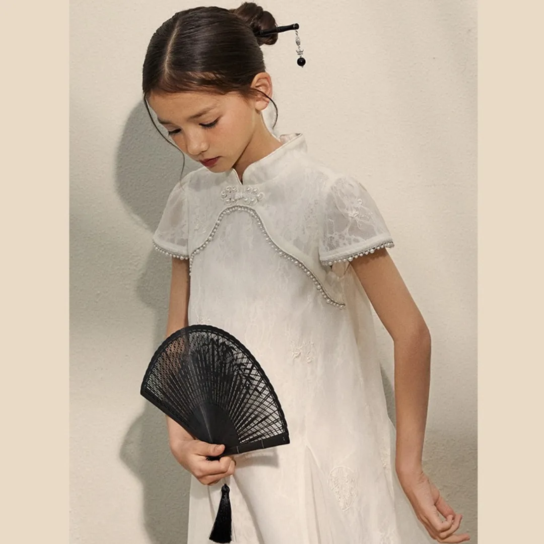 中式国风珍珠盘扣旗袍裙 Elegant Pearl-Embellished Chinese-Style Qipao Dress