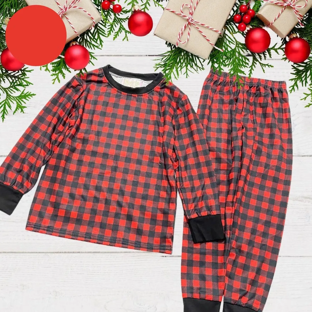 15.00 EA -- 12-24M X 2/2-3T X 2/3-4T X 2/4-5T x 2/5-6 x 1 -- Kids 2 Pc Christmas Pajamas - Buffalo Plaid