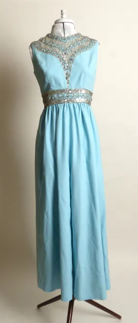 1950s Ceil Chapman Blue Rhinestone and Sequined Gown/Dress