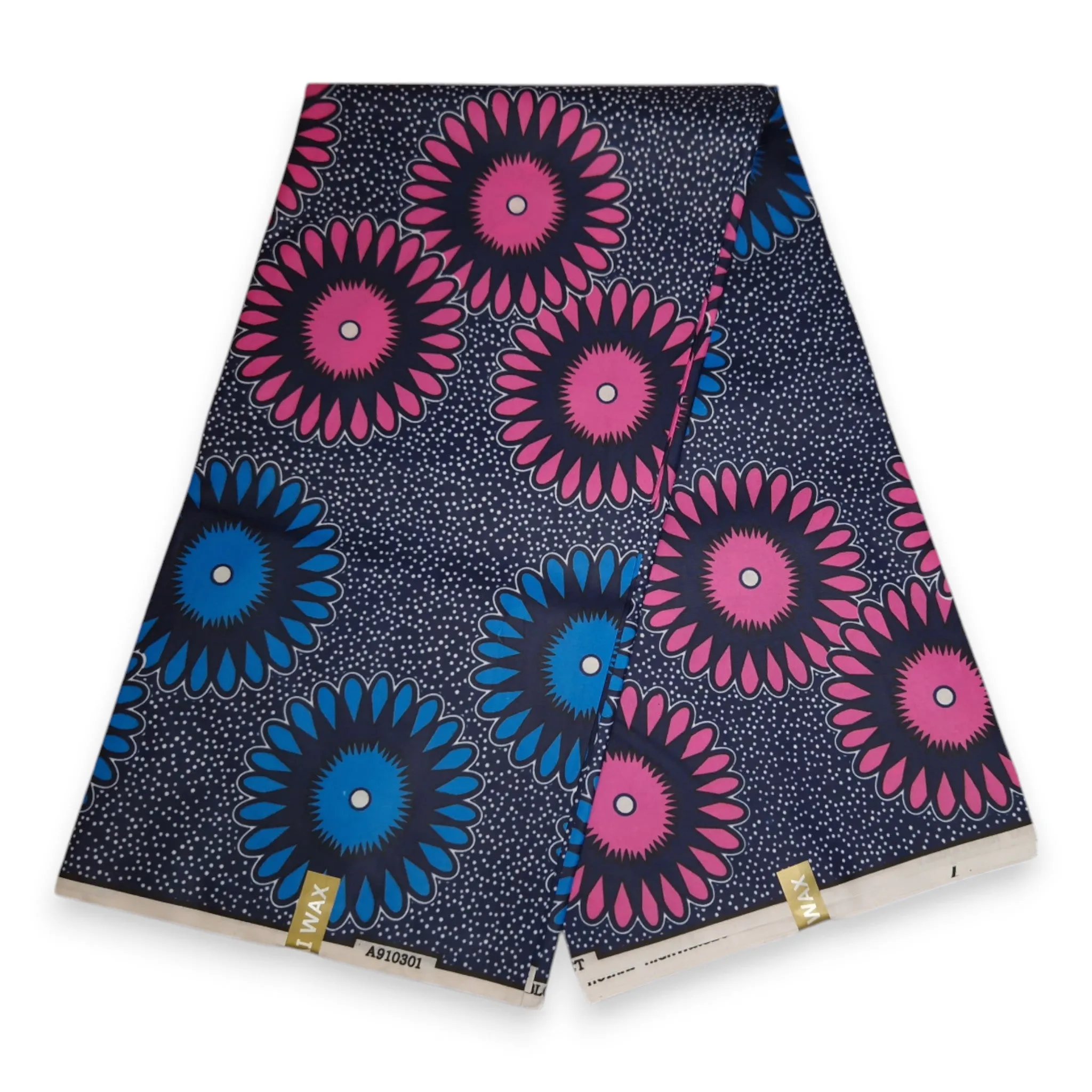 African print fabric - Blue Pink Disks - Polycotton