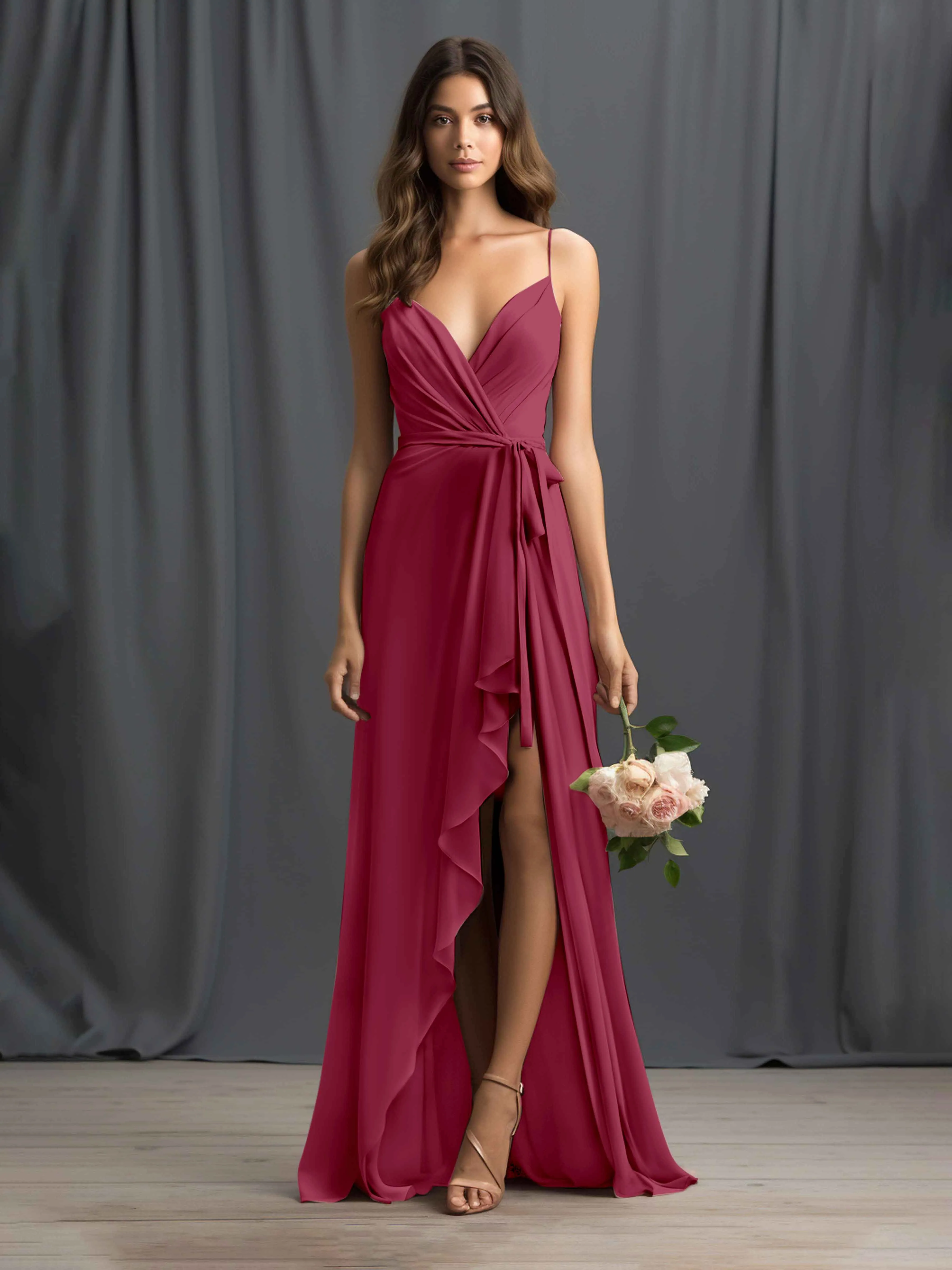 Amira Trendy Spaghetti Straps Asymmetrical Chiffon Dresses