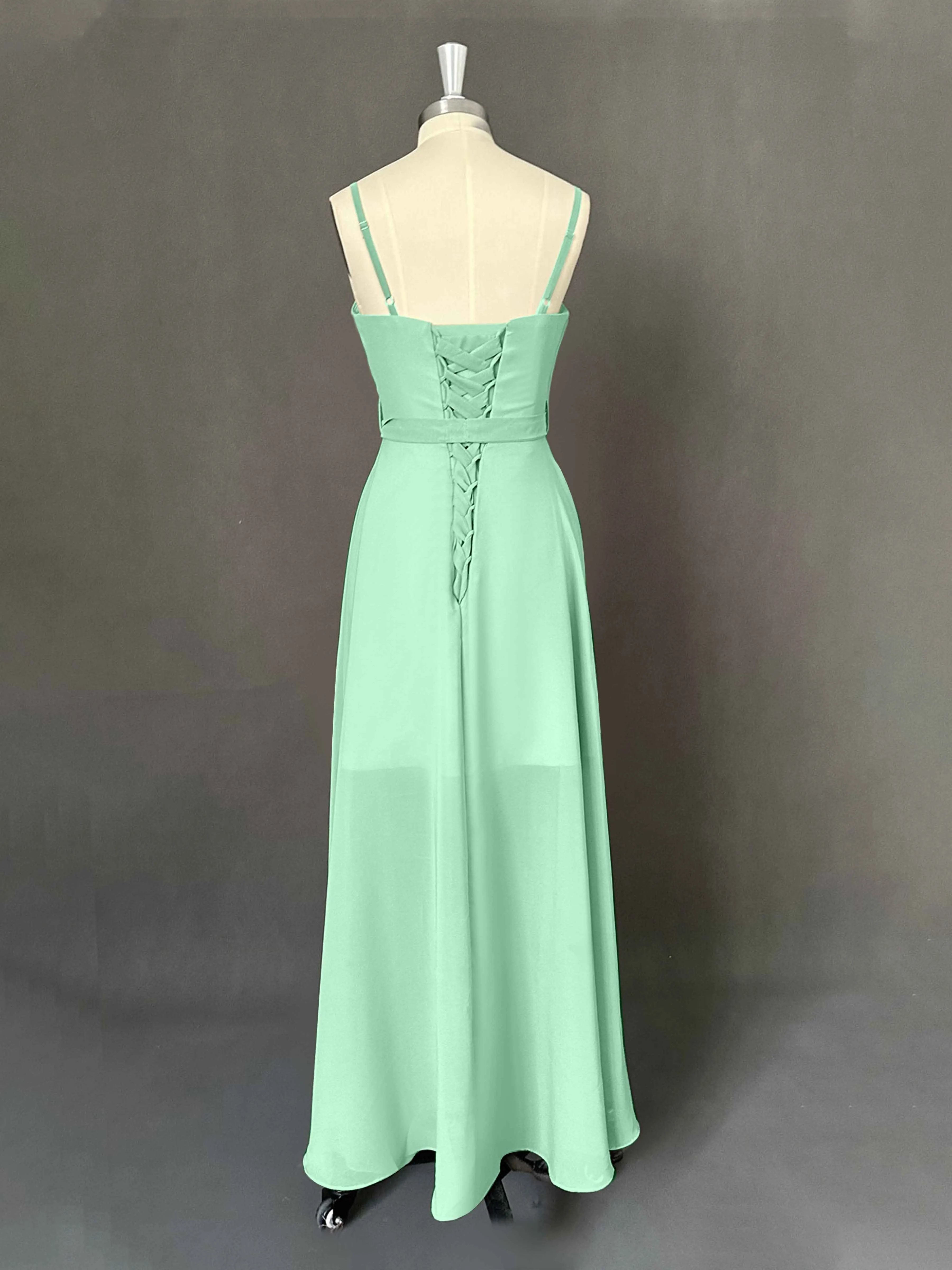 Amira Trendy Spaghetti Straps Asymmetrical Chiffon Dresses