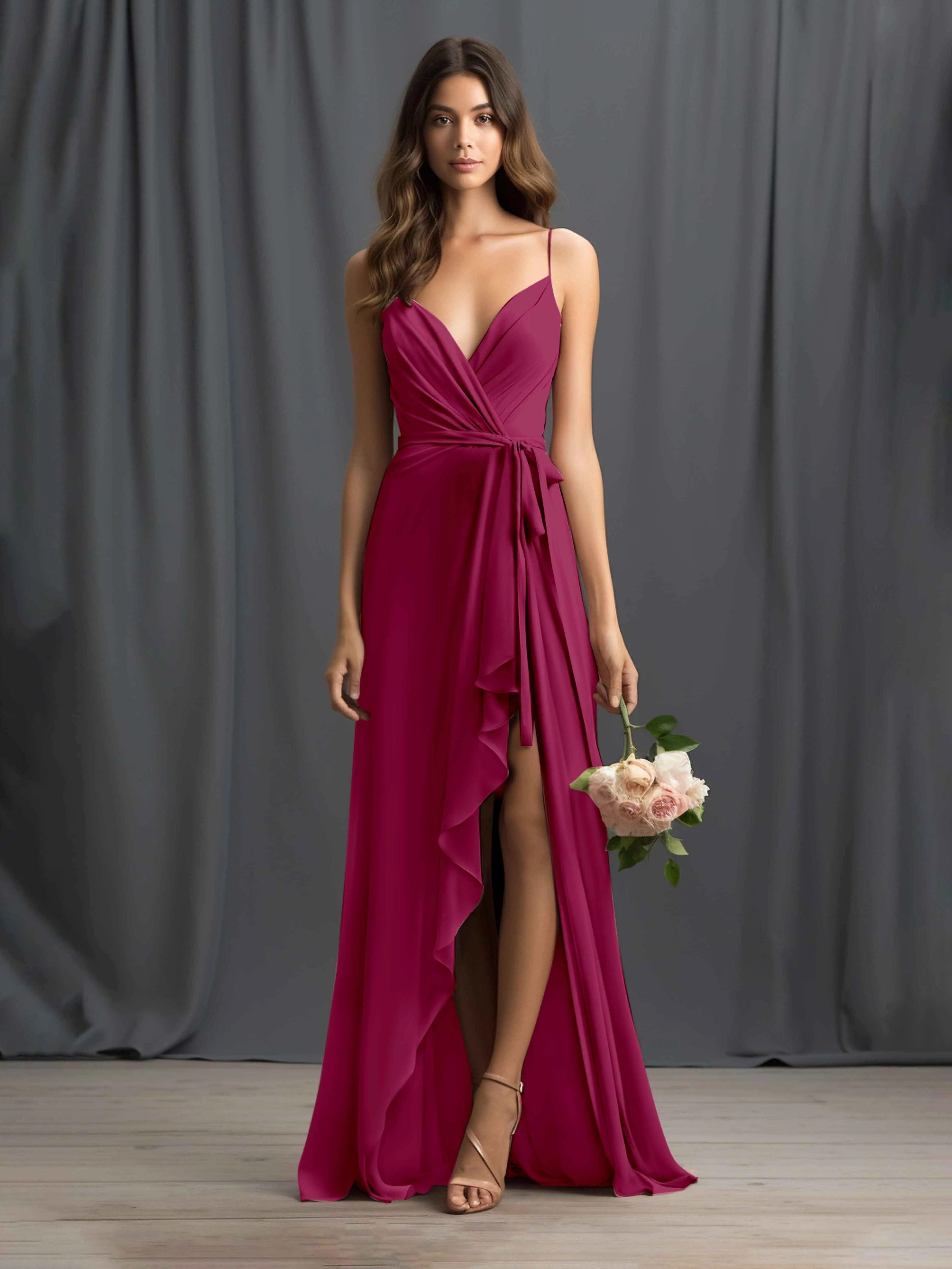 Amira Trendy Spaghetti Straps Asymmetrical Chiffon Dresses