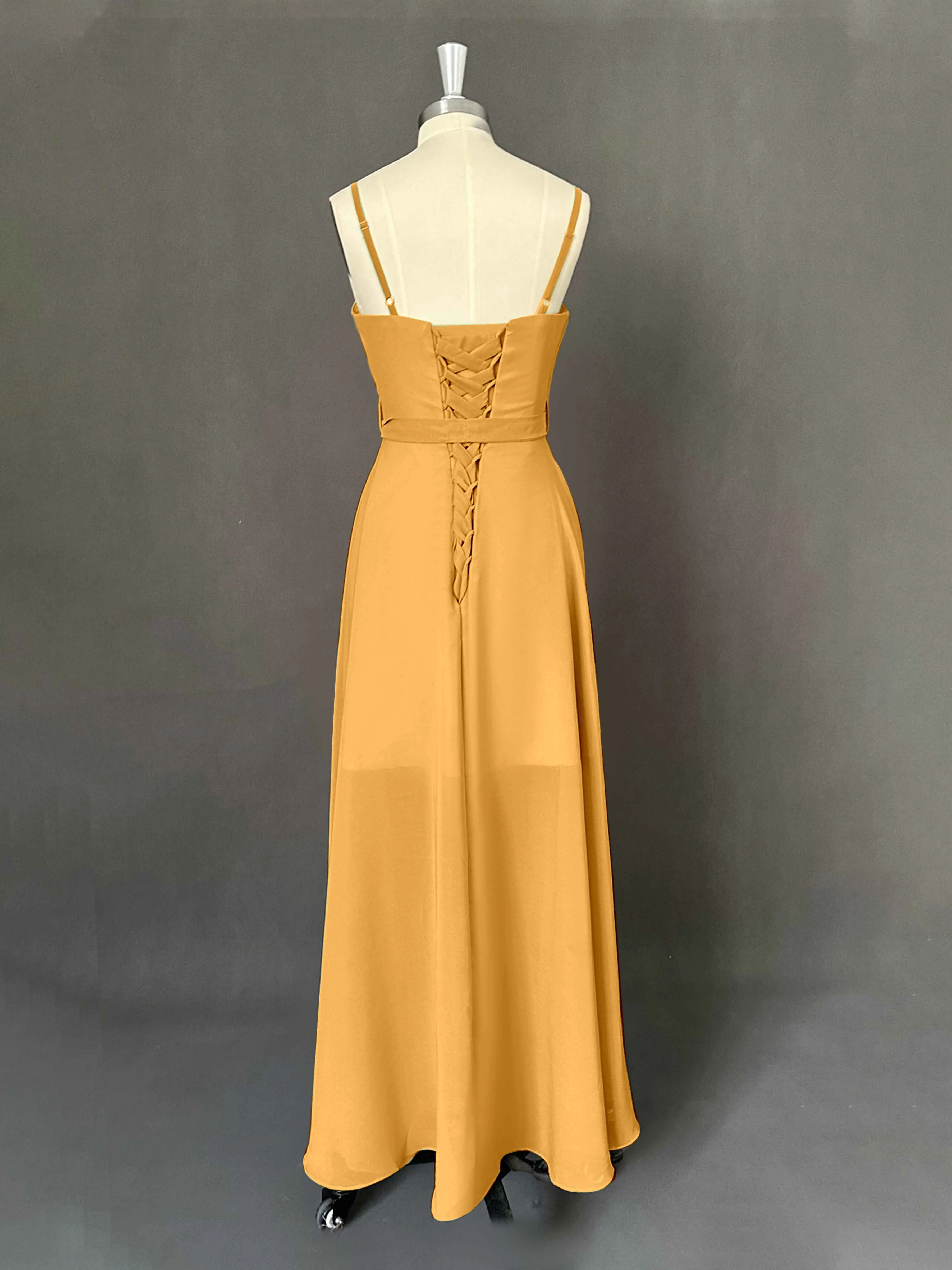 Amira Trendy Spaghetti Straps Asymmetrical Chiffon Dresses