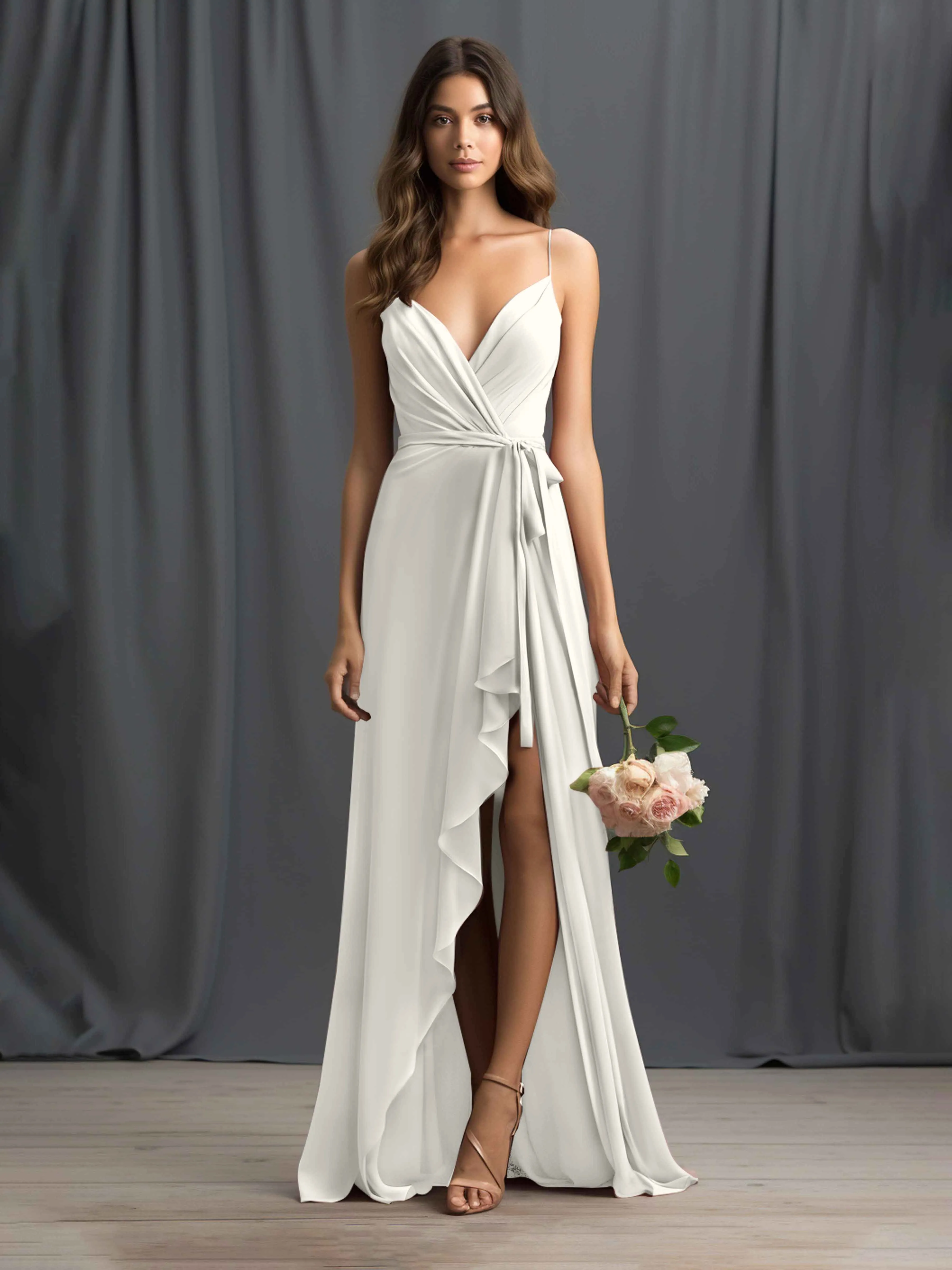 Amira Trendy Spaghetti Straps Asymmetrical Chiffon Dresses