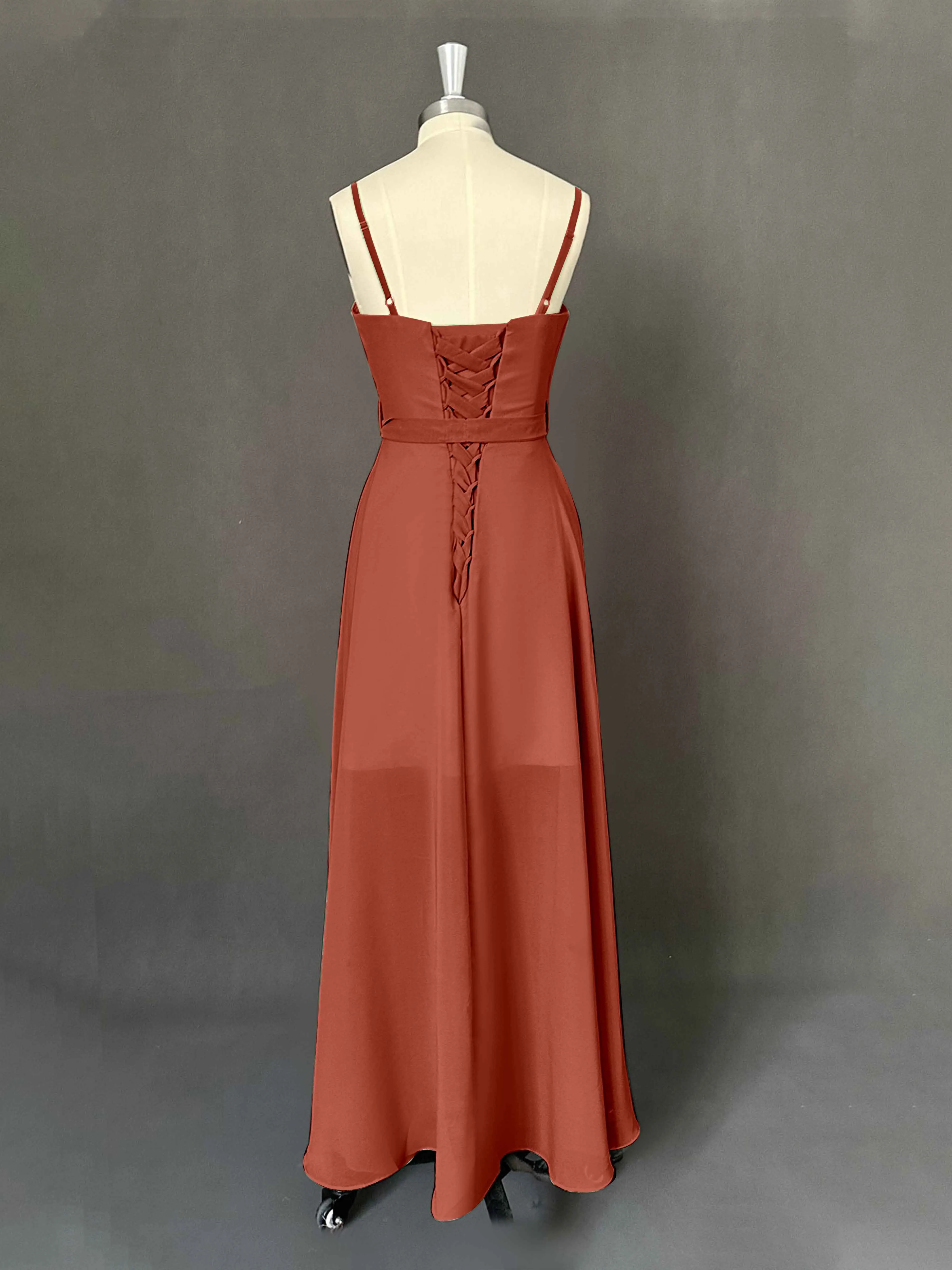 Amira Trendy Spaghetti Straps Asymmetrical Chiffon Dresses