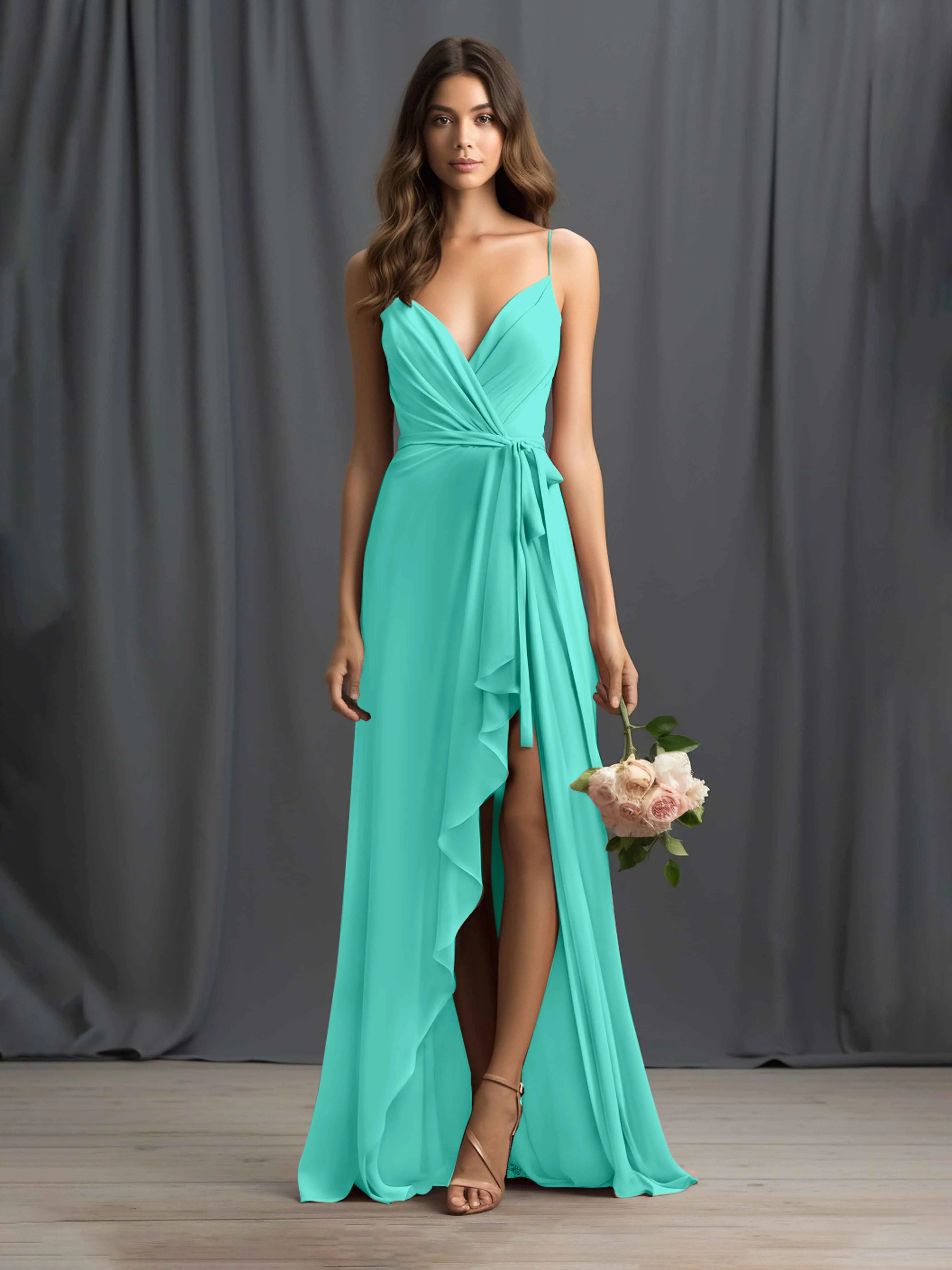 Amira Trendy Spaghetti Straps Asymmetrical Chiffon Dresses