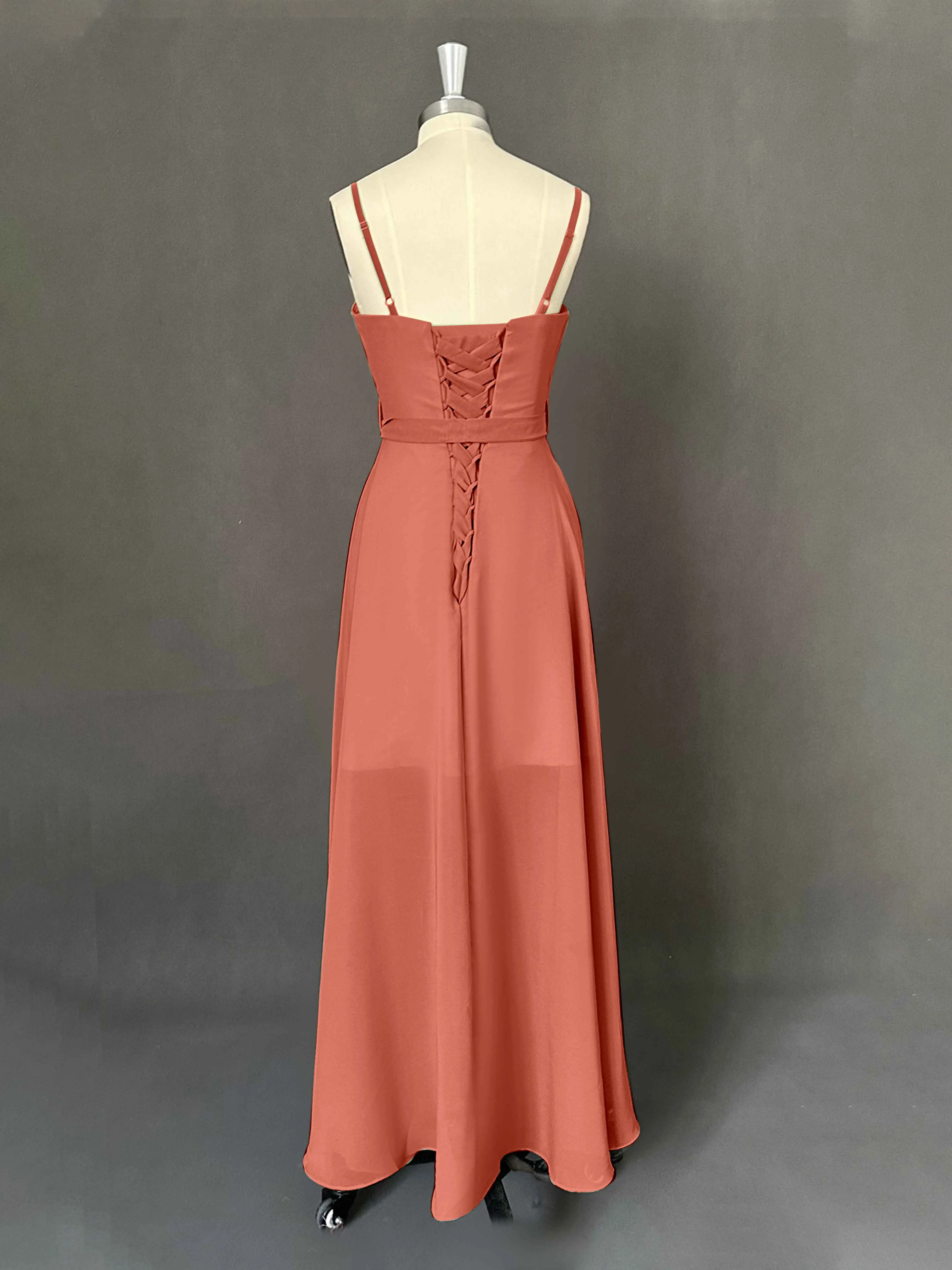 Amira Trendy Spaghetti Straps Asymmetrical Chiffon Dresses