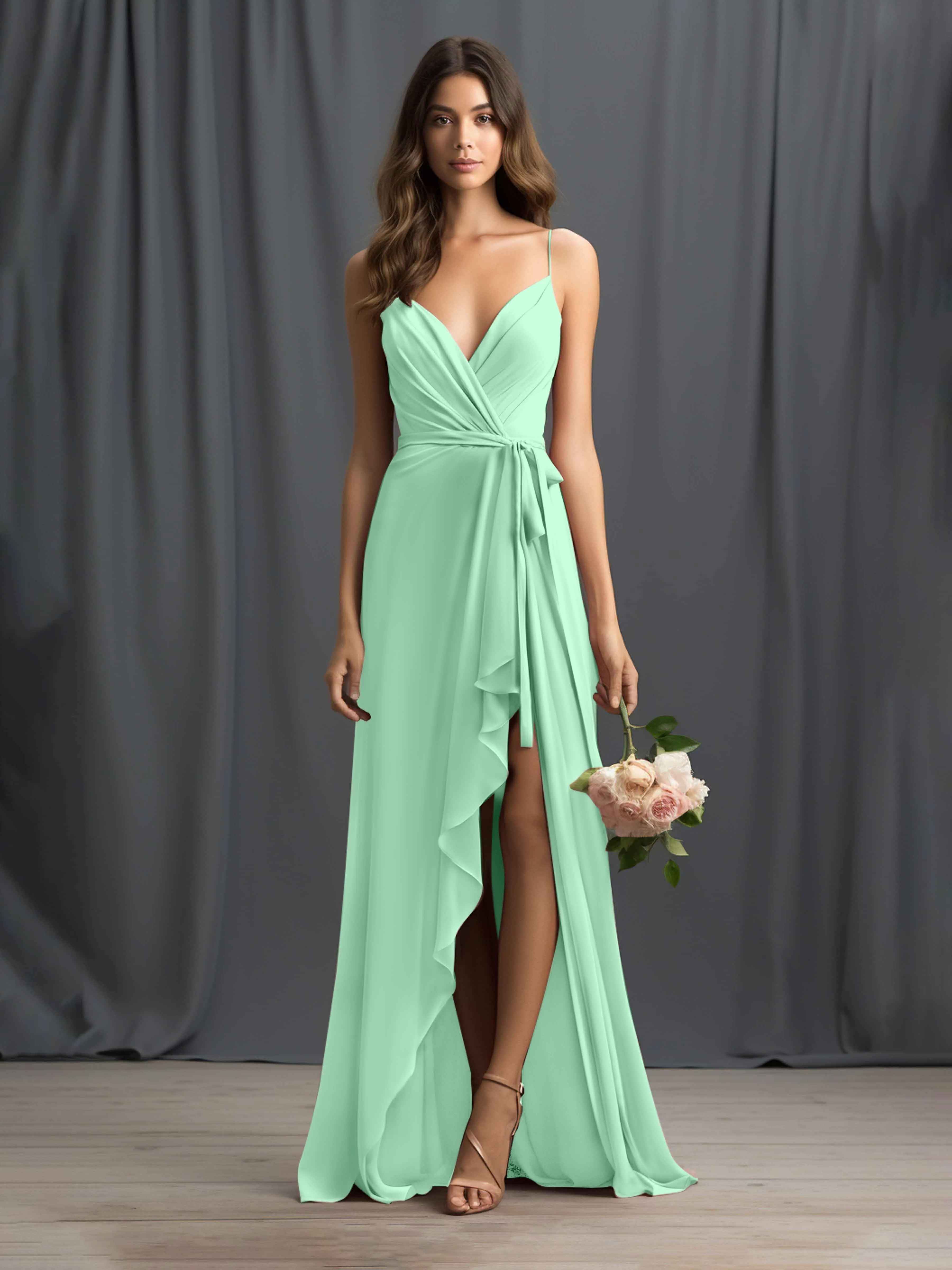 Amira Trendy Spaghetti Straps Asymmetrical Chiffon Dresses