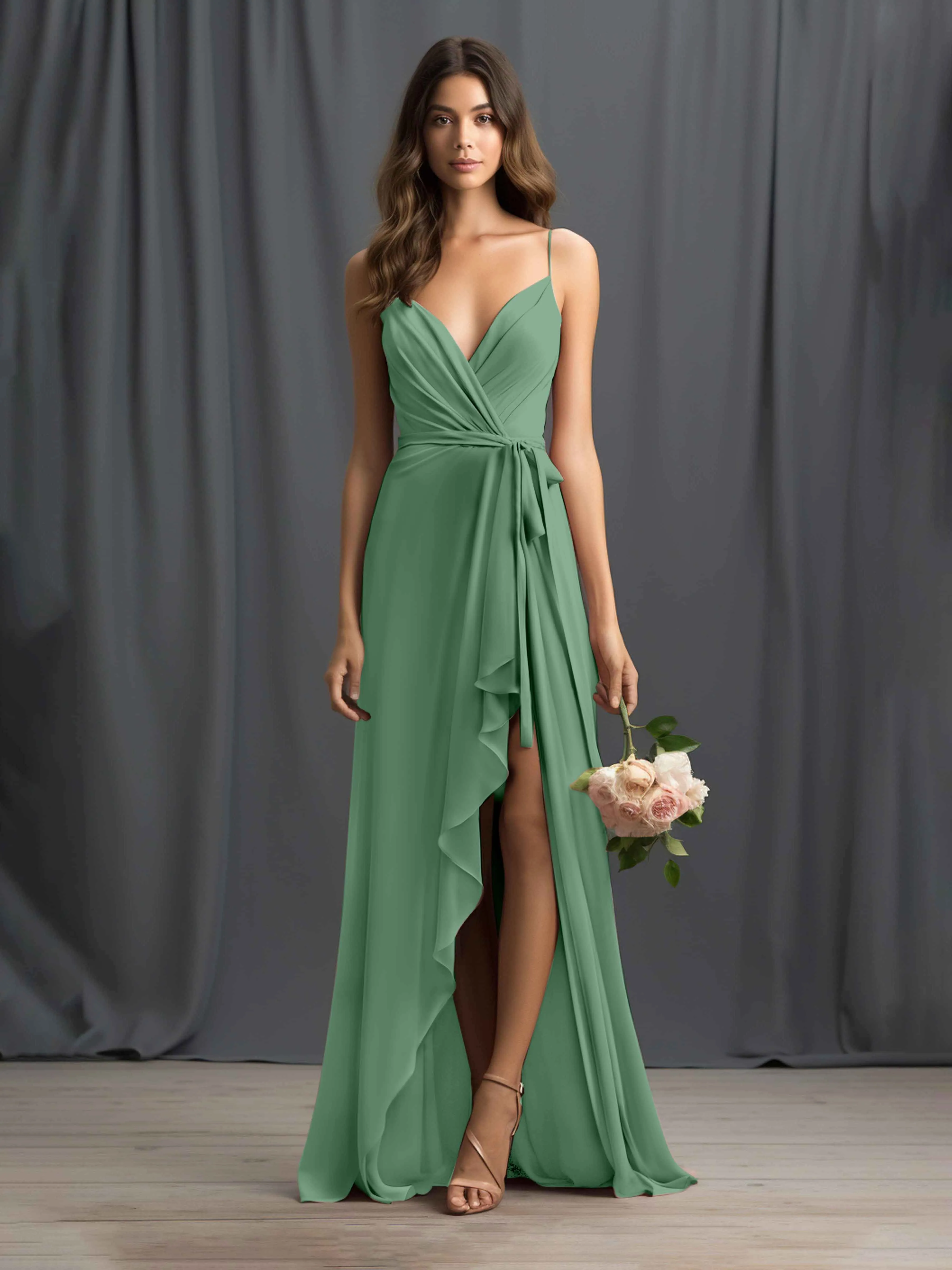 Amira Trendy Spaghetti Straps Asymmetrical Chiffon Dresses