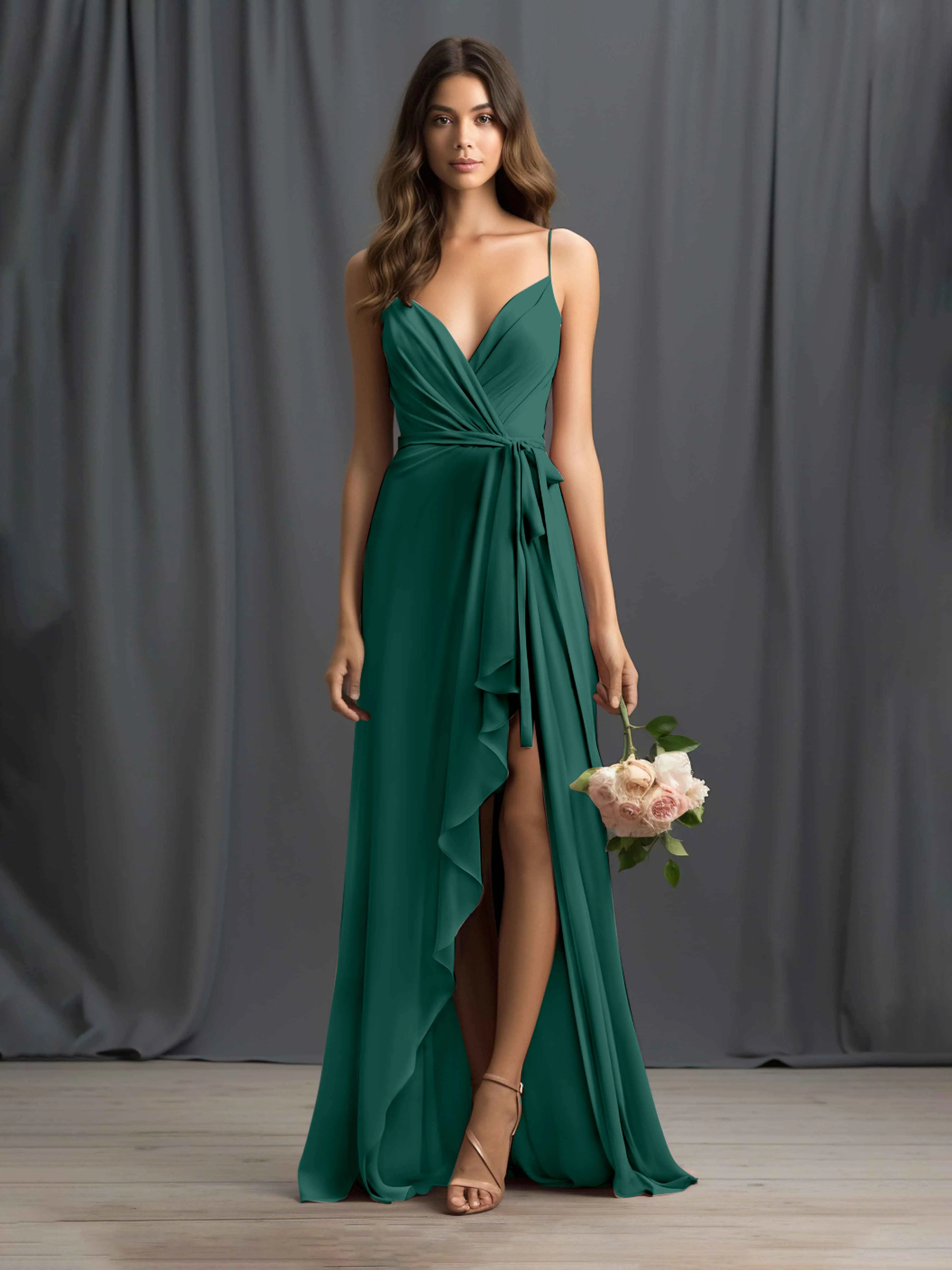 Amira Trendy Spaghetti Straps Asymmetrical Chiffon Dresses