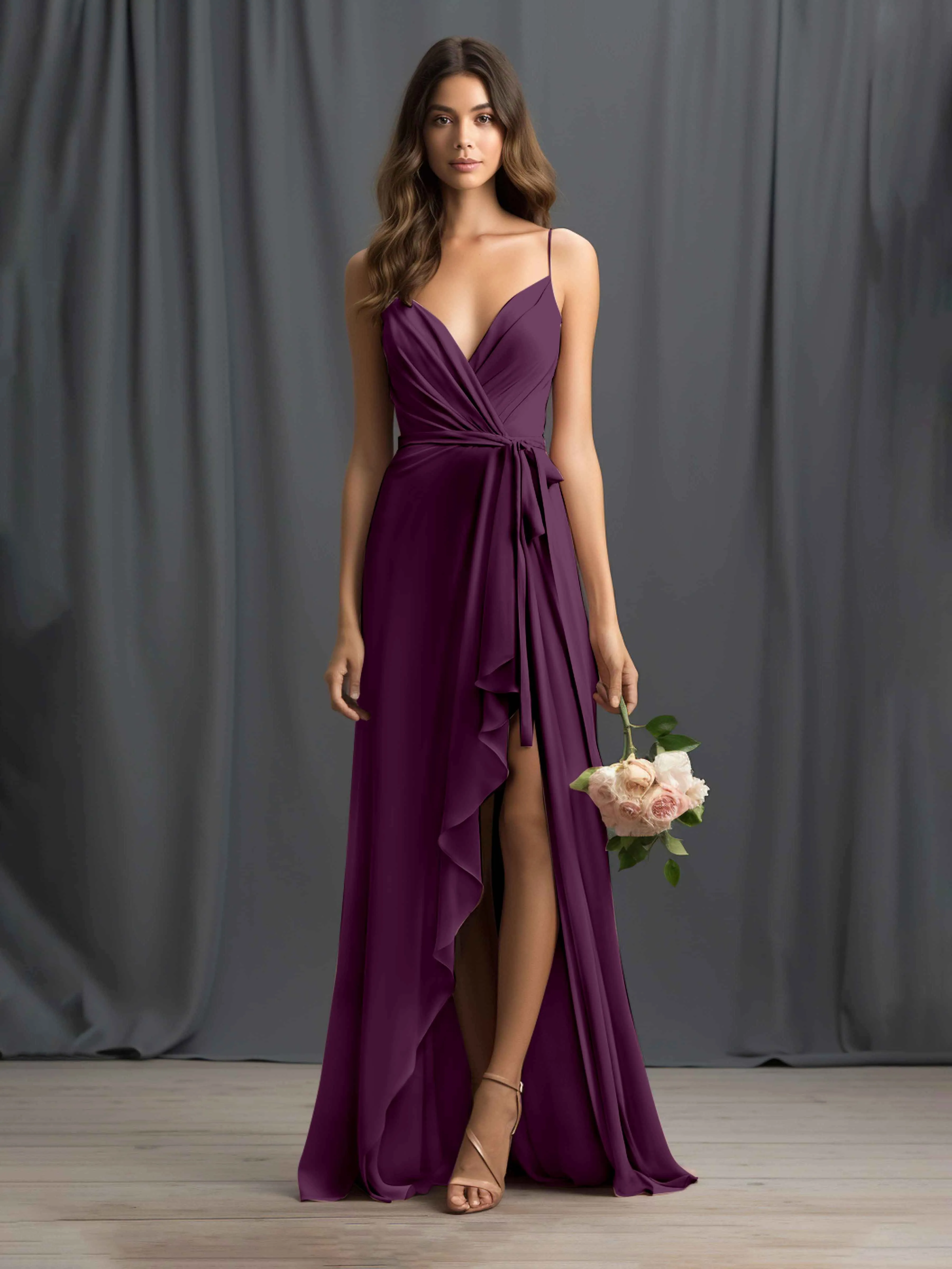 Amira Trendy Spaghetti Straps Asymmetrical Chiffon Dresses
