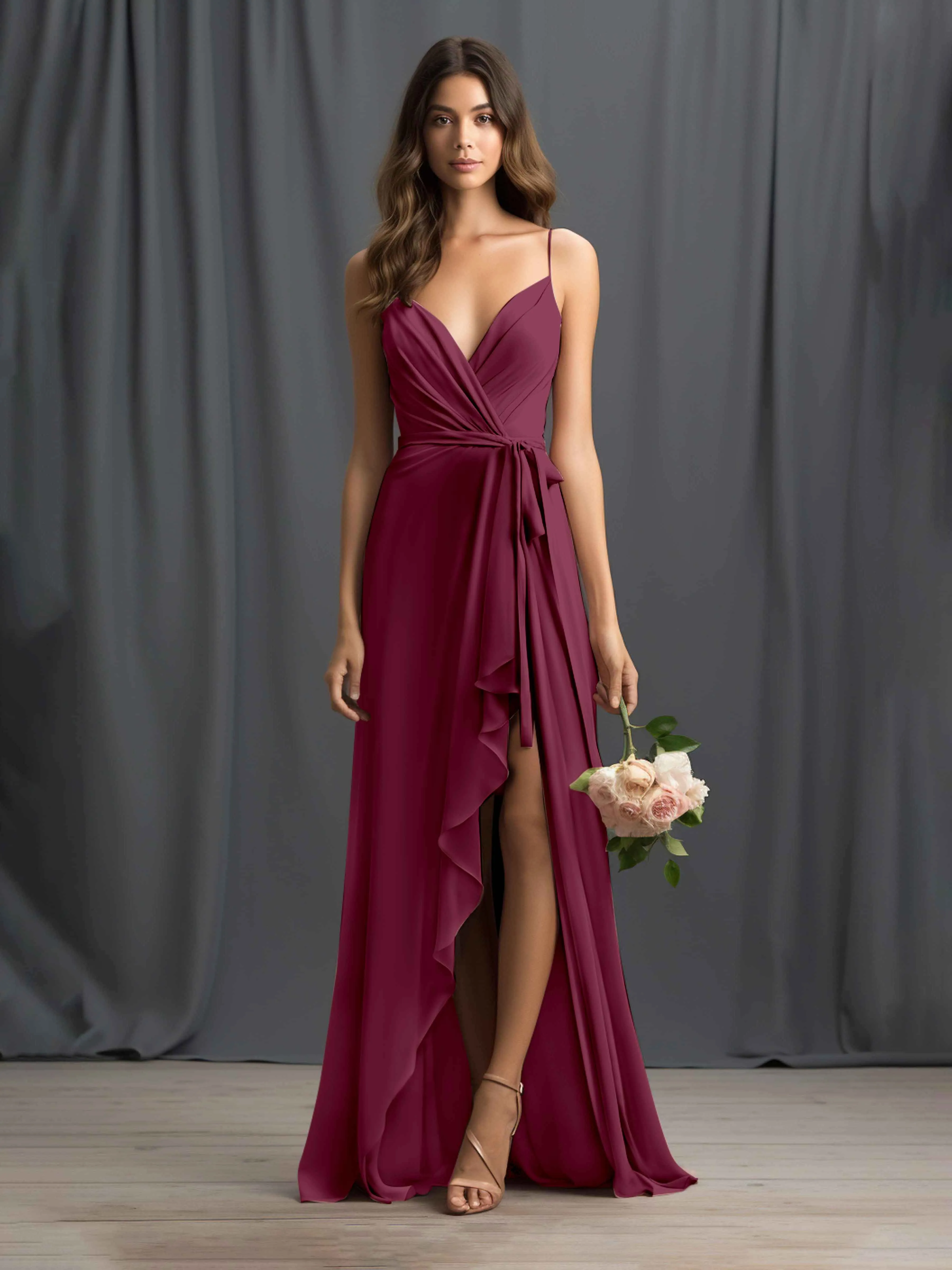 Amira Trendy Spaghetti Straps Asymmetrical Chiffon Dresses
