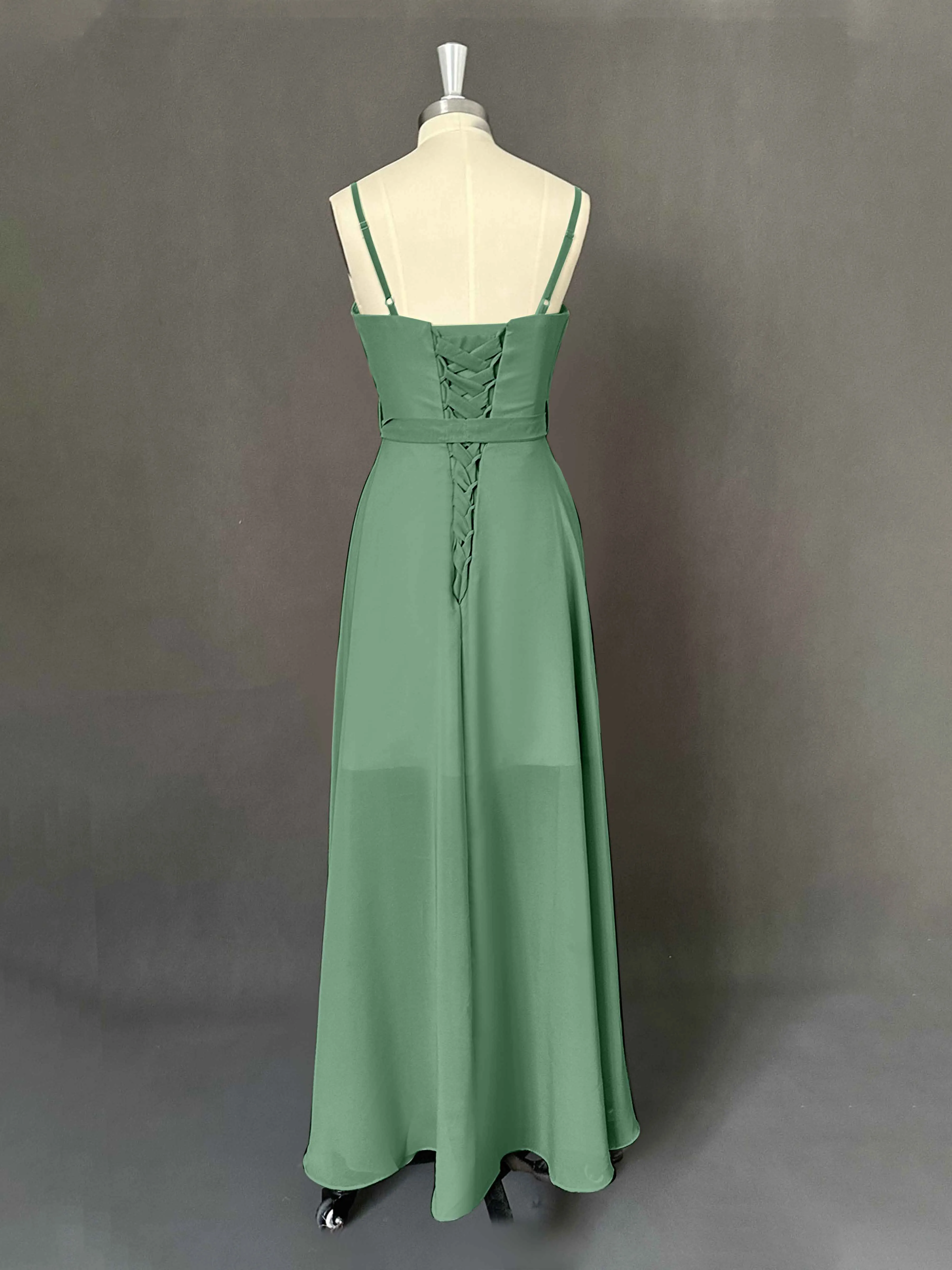 Amira Trendy Spaghetti Straps Asymmetrical Chiffon Dresses