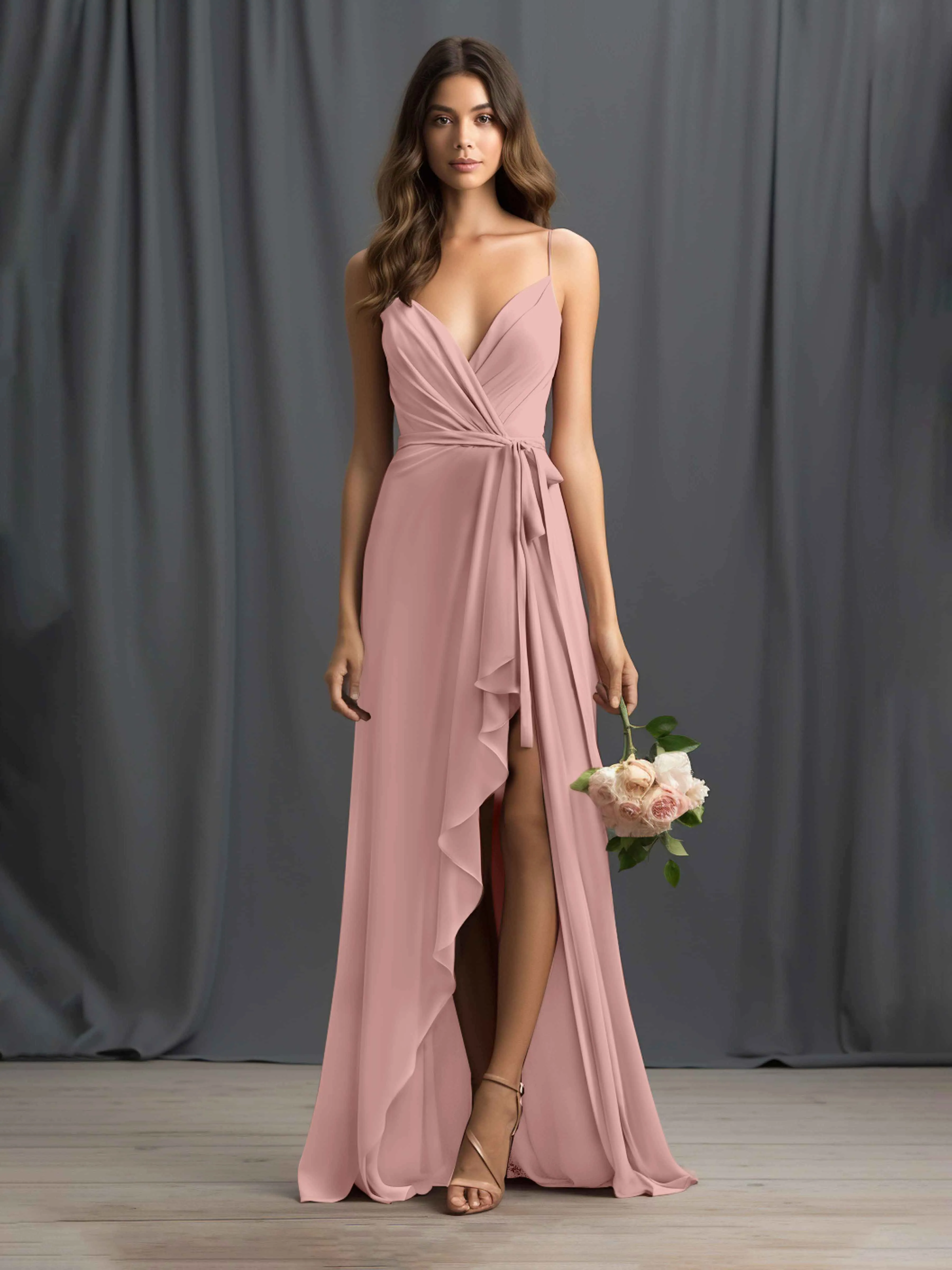 Amira Trendy Spaghetti Straps Asymmetrical Chiffon Dresses