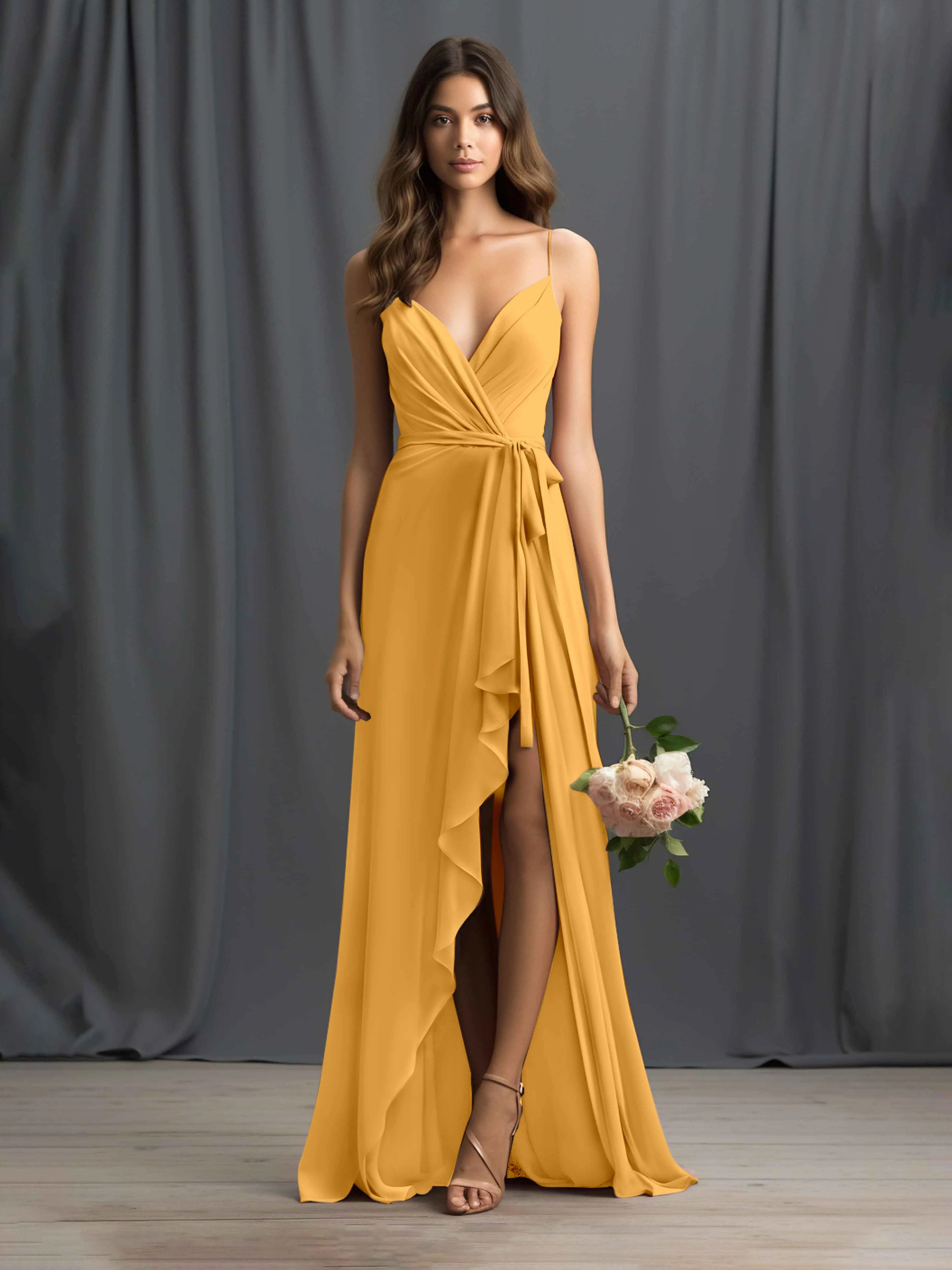 Amira Trendy Spaghetti Straps Asymmetrical Chiffon Dresses