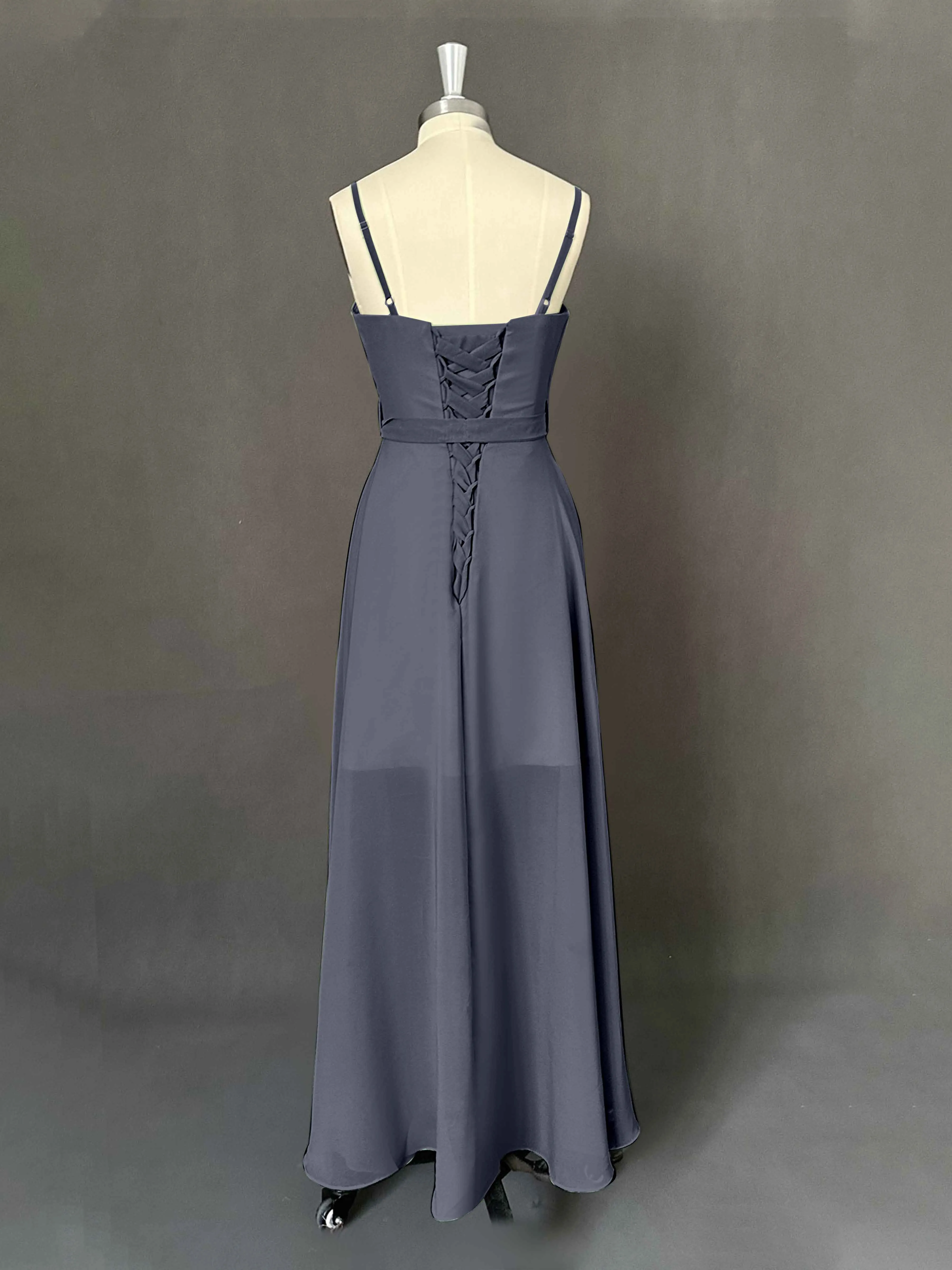 Amira Trendy Spaghetti Straps Asymmetrical Chiffon Dresses