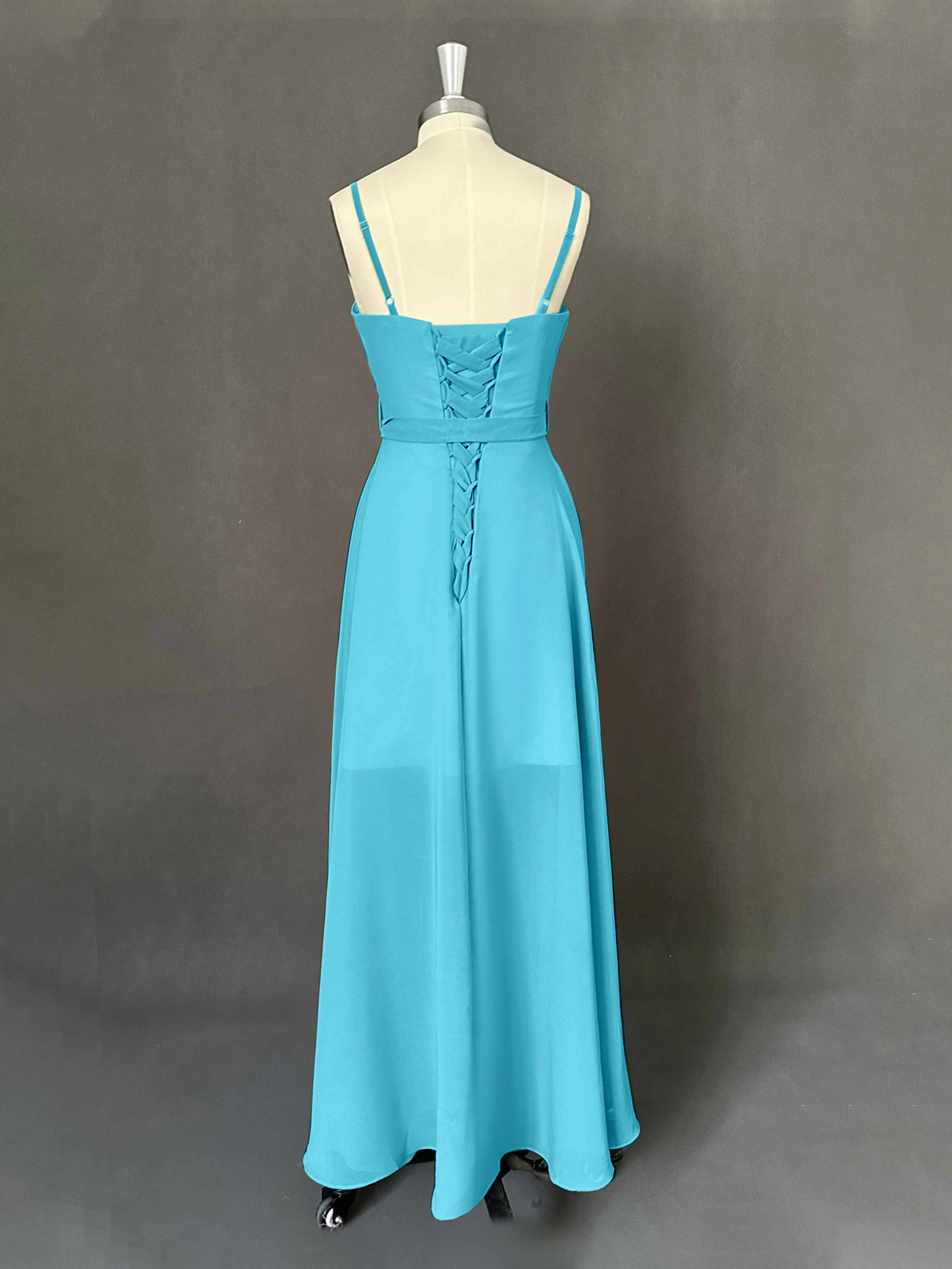 Amira Trendy Spaghetti Straps Asymmetrical Chiffon Dresses
