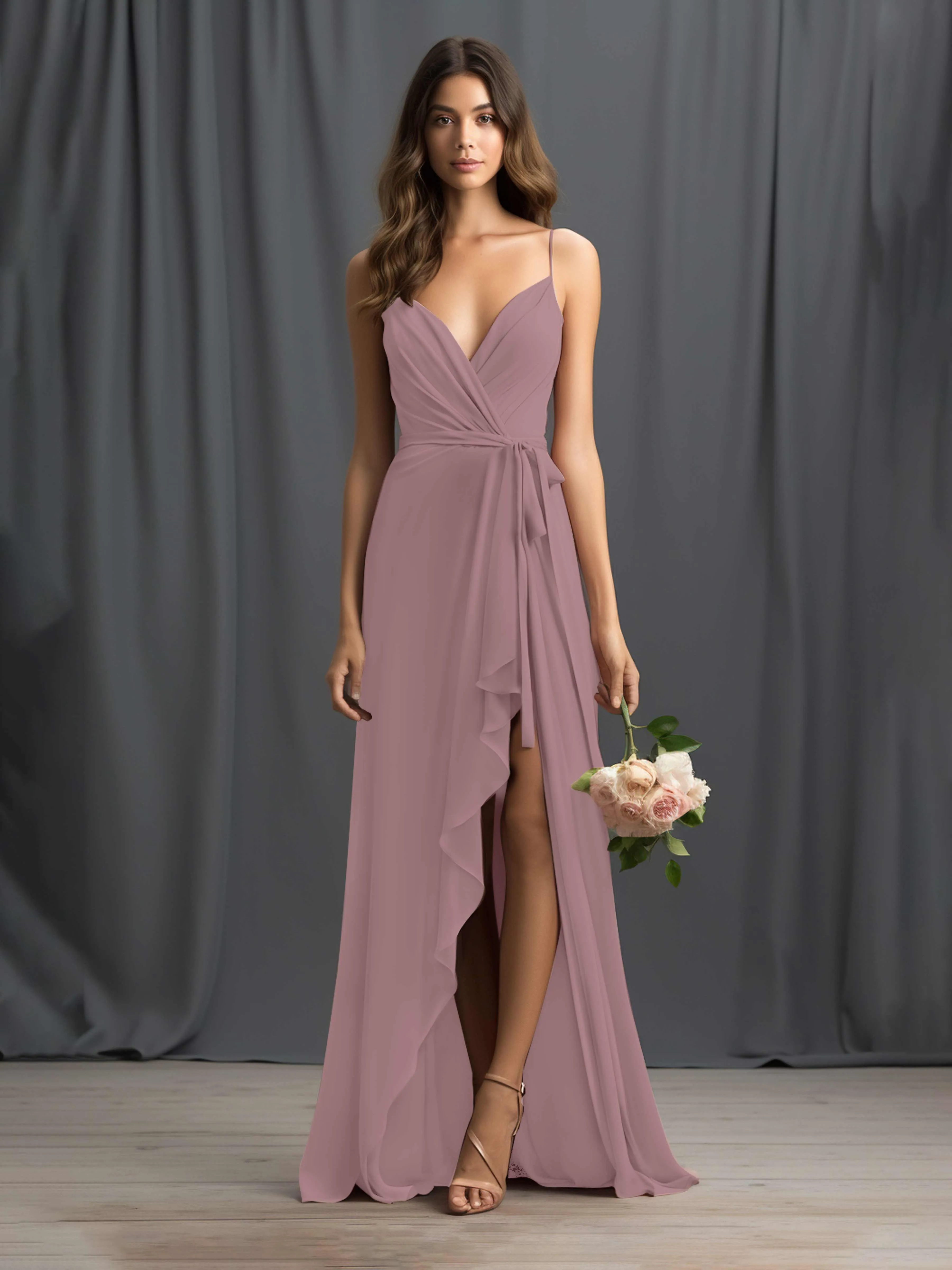 Amira Trendy Spaghetti Straps Asymmetrical Chiffon Dresses