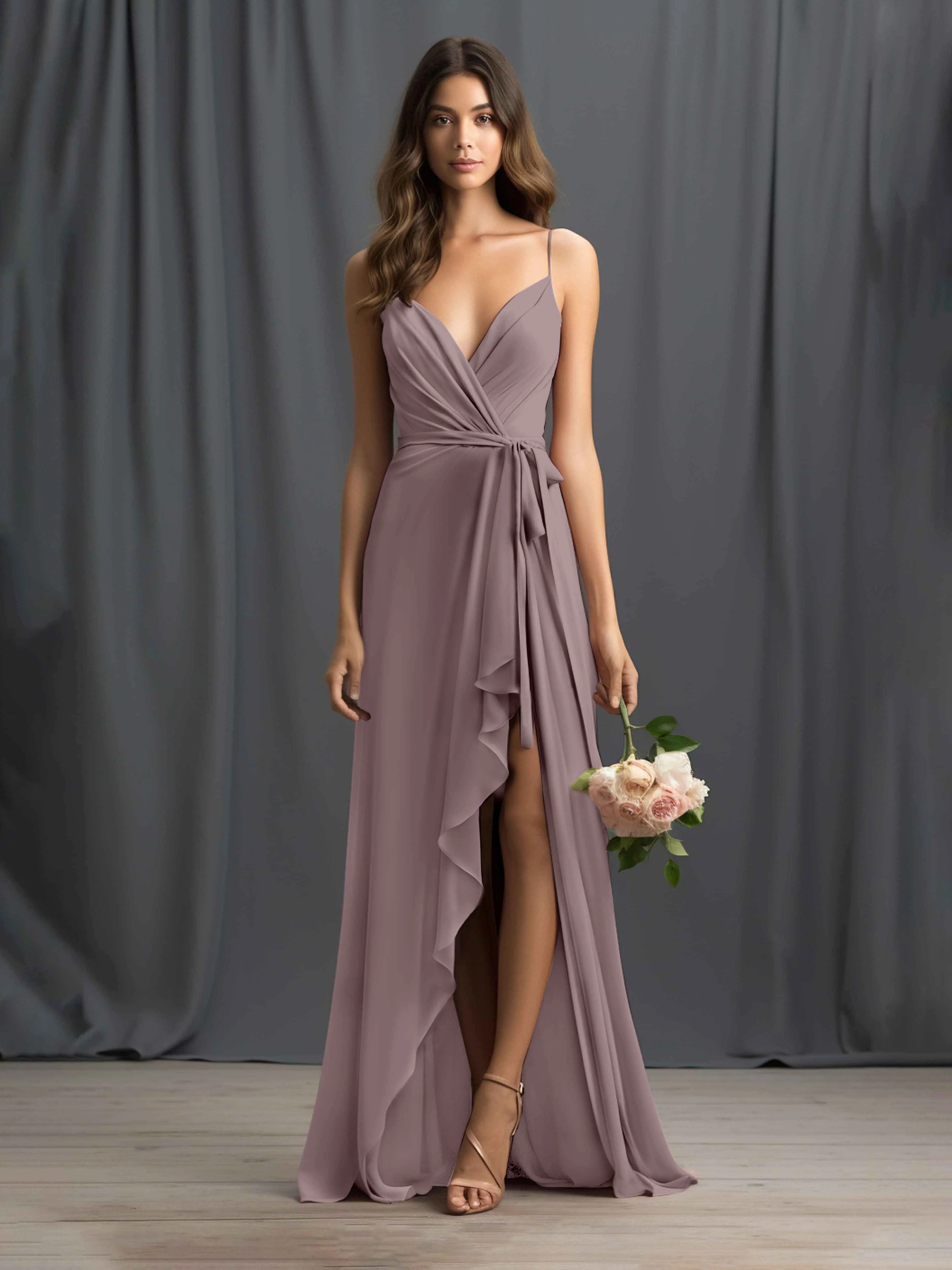 Amira Trendy Spaghetti Straps Asymmetrical Chiffon Dresses