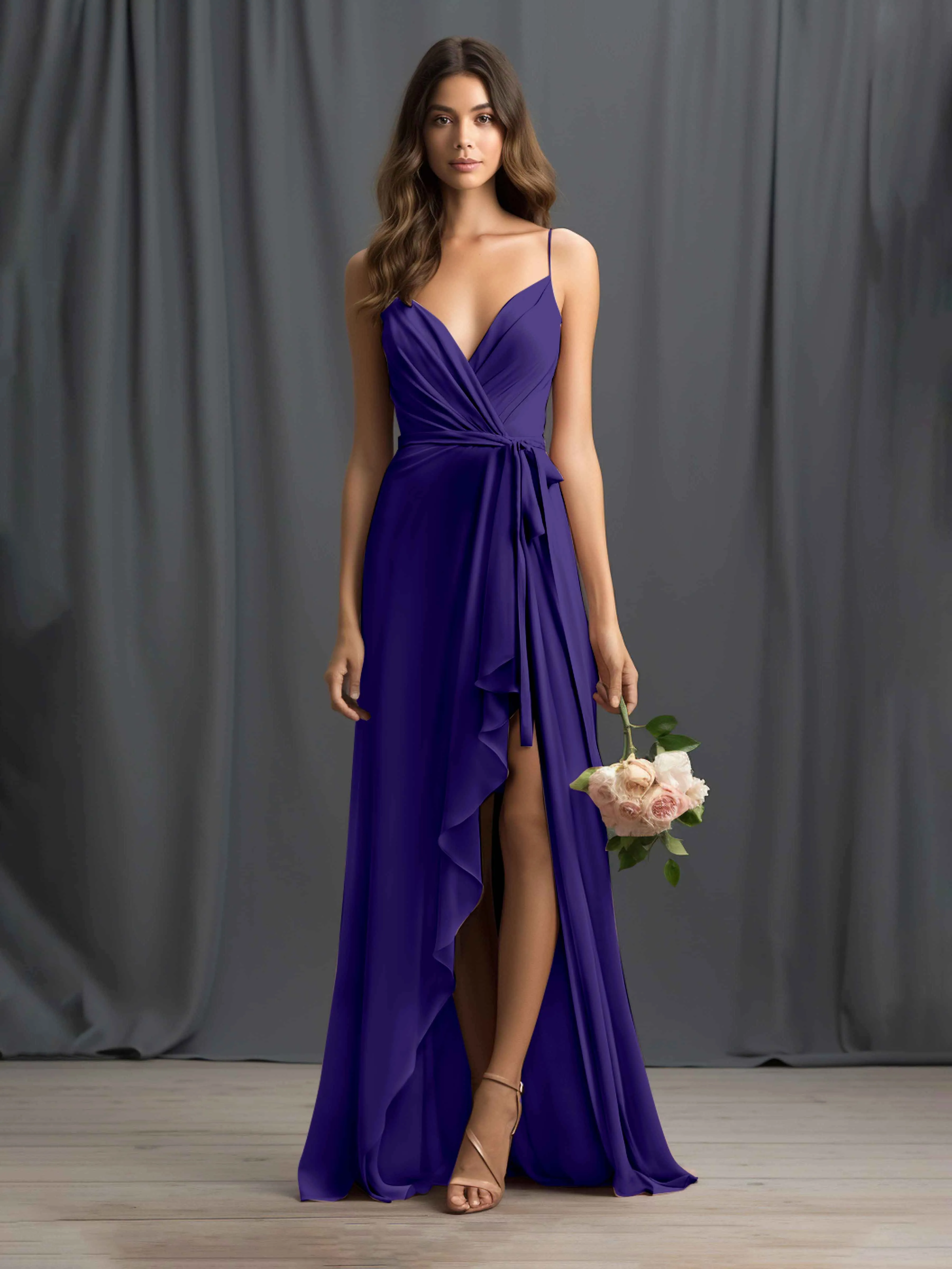 Amira Trendy Spaghetti Straps Asymmetrical Chiffon Dresses