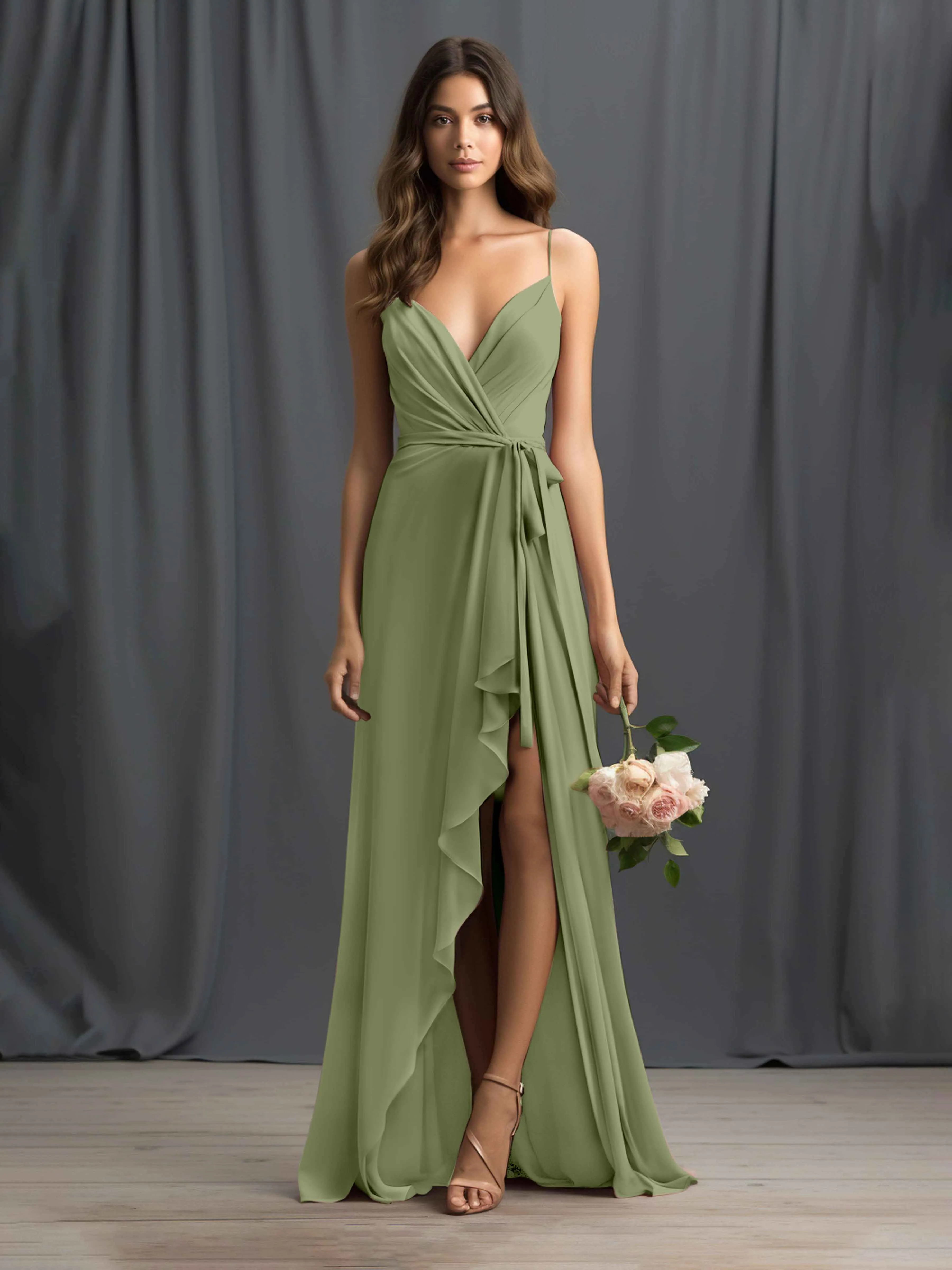 Amira Trendy Spaghetti Straps Asymmetrical Chiffon Dresses
