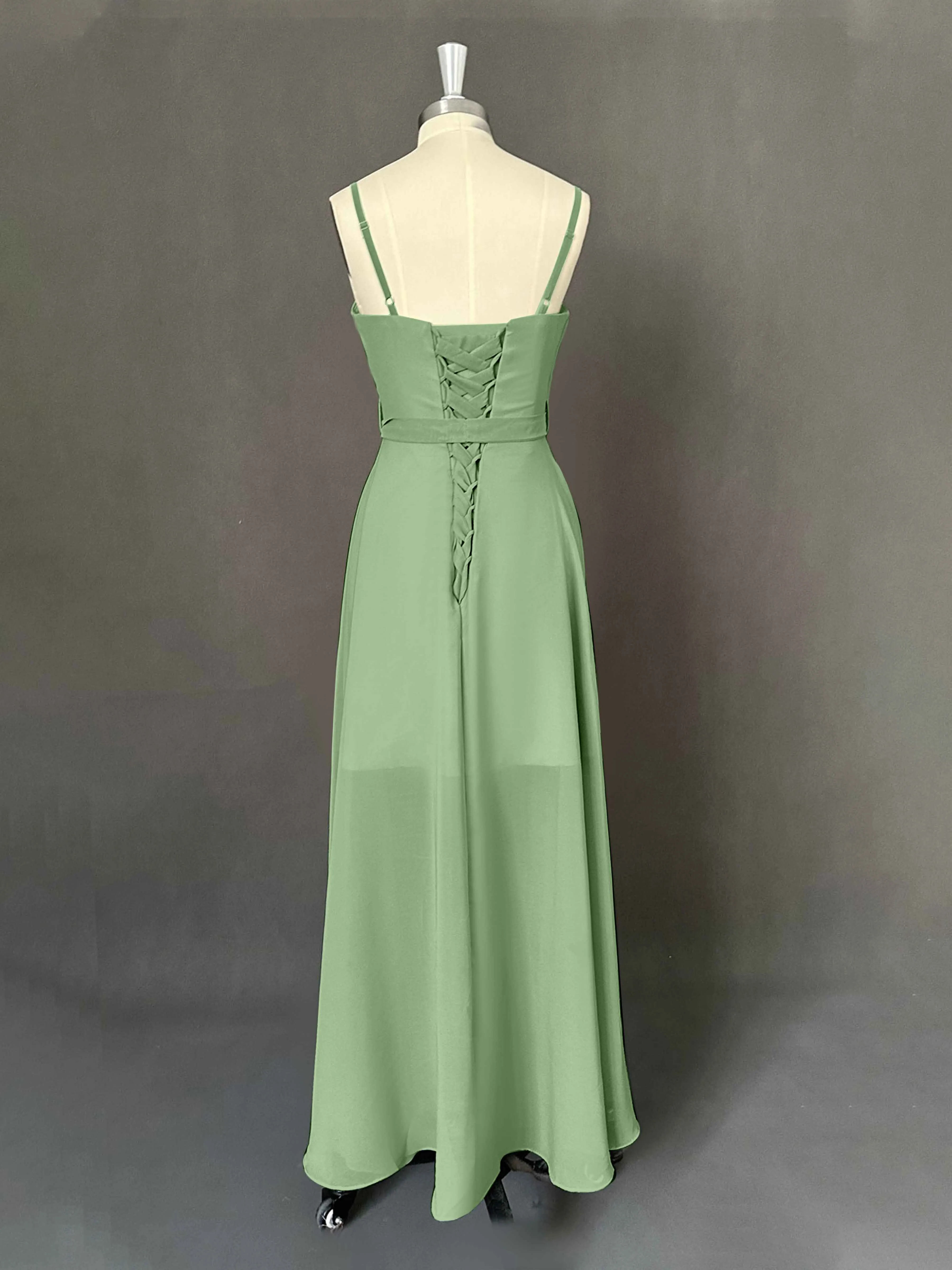 Amira Trendy Spaghetti Straps Asymmetrical Chiffon Dresses