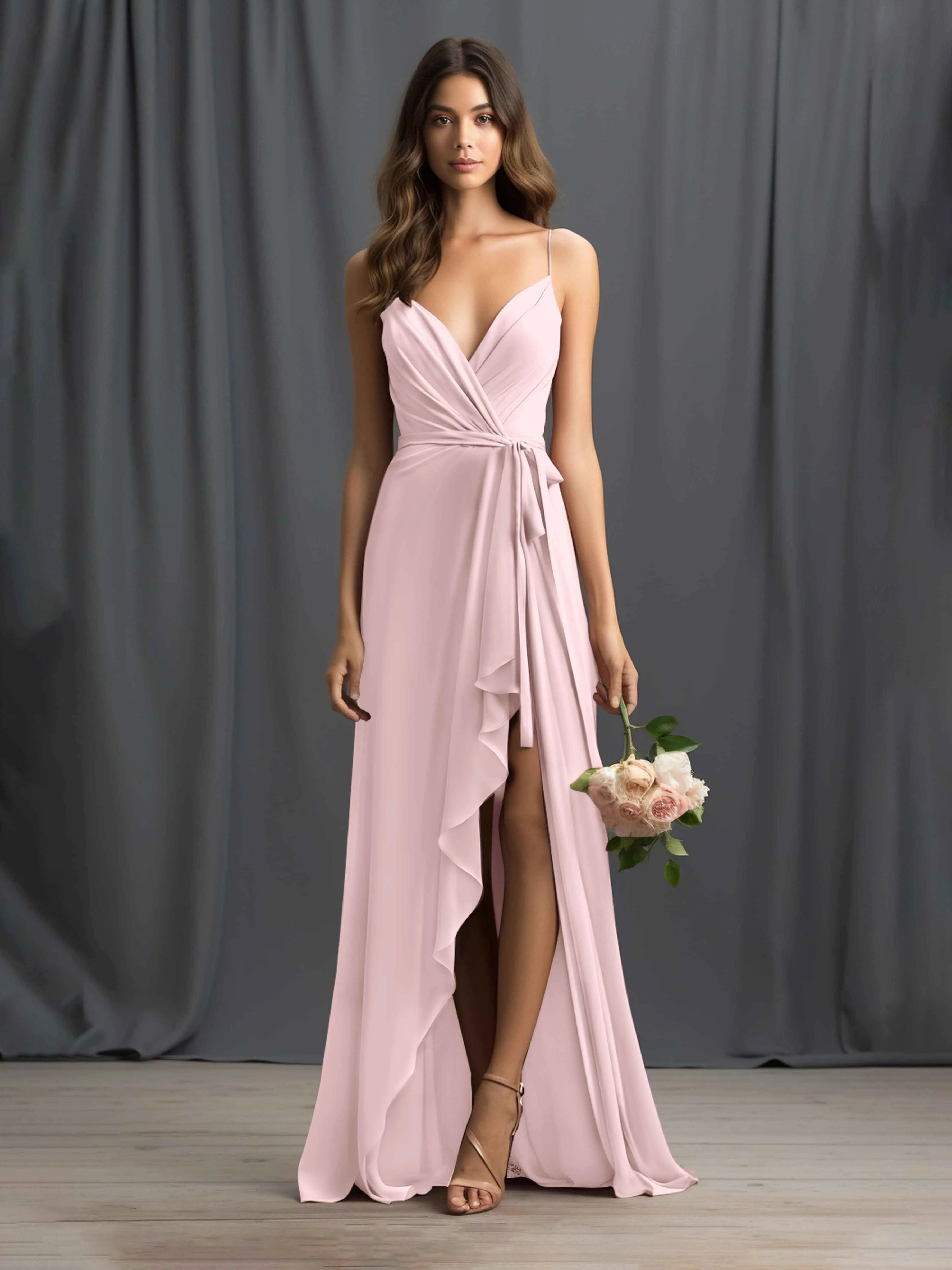 Amira Trendy Spaghetti Straps Asymmetrical Chiffon Dresses