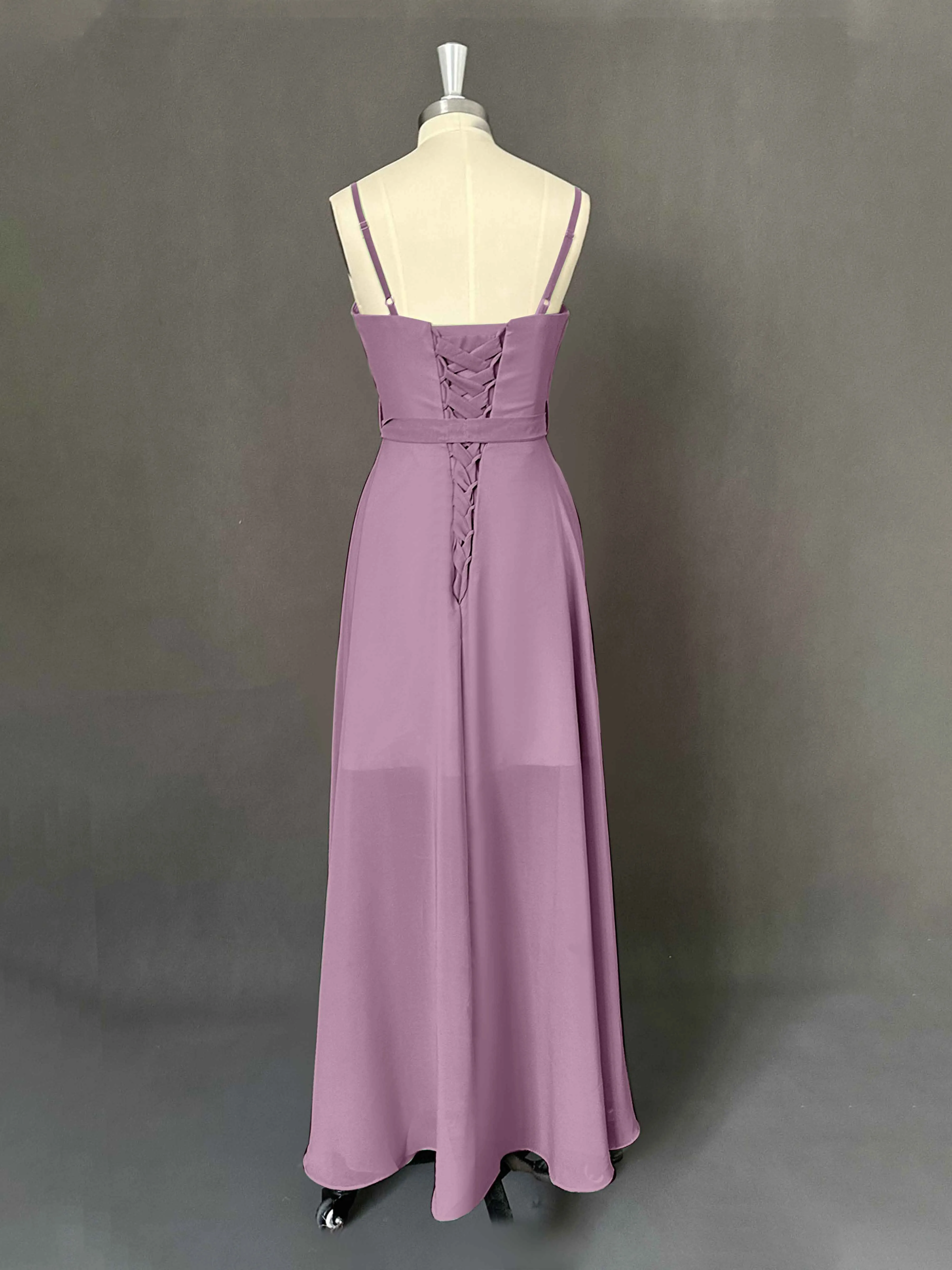 Amira Trendy Spaghetti Straps Asymmetrical Chiffon Dresses