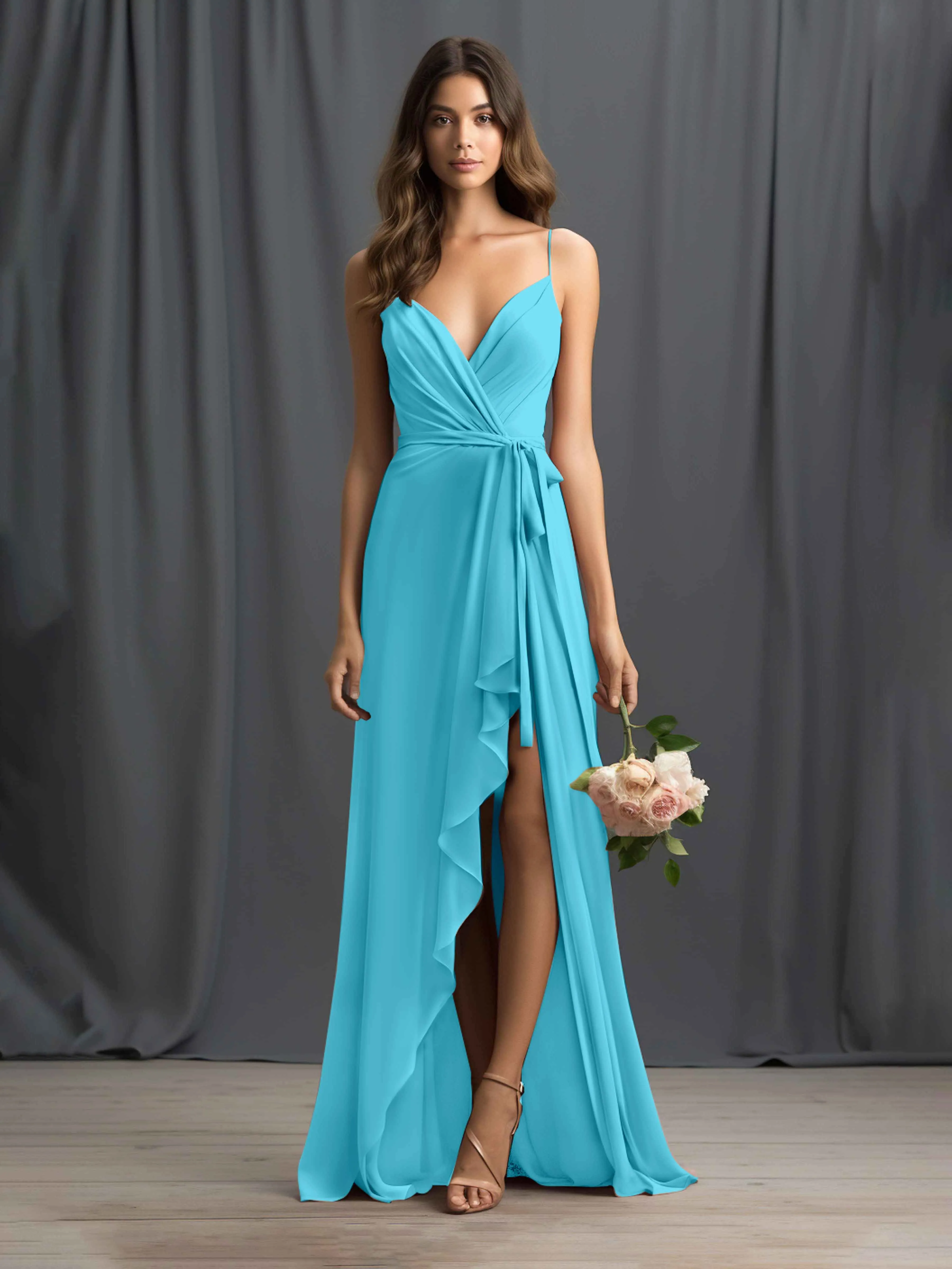 Amira Trendy Spaghetti Straps Asymmetrical Chiffon Dresses