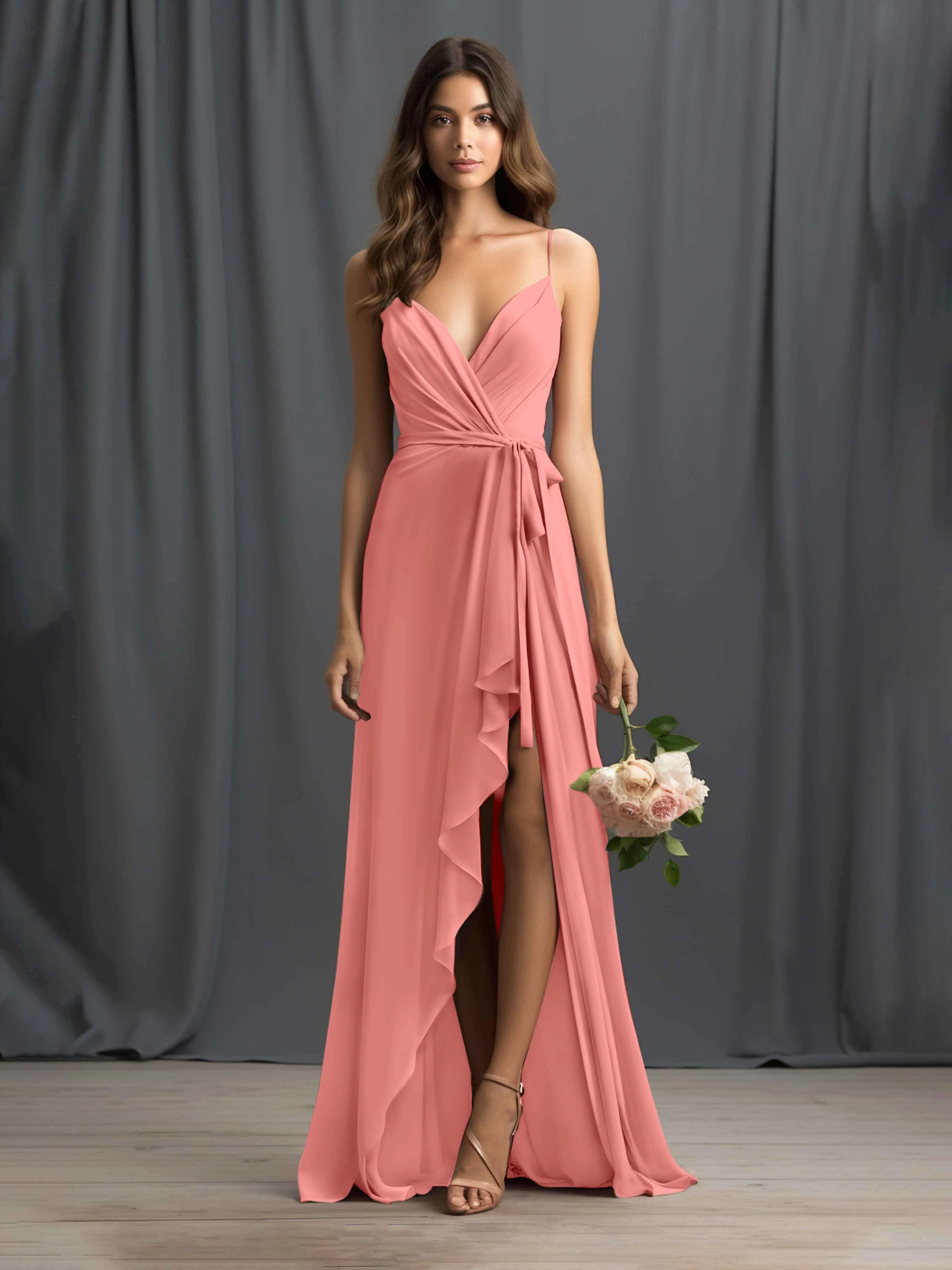 Amira Trendy Spaghetti Straps Asymmetrical Chiffon Dresses
