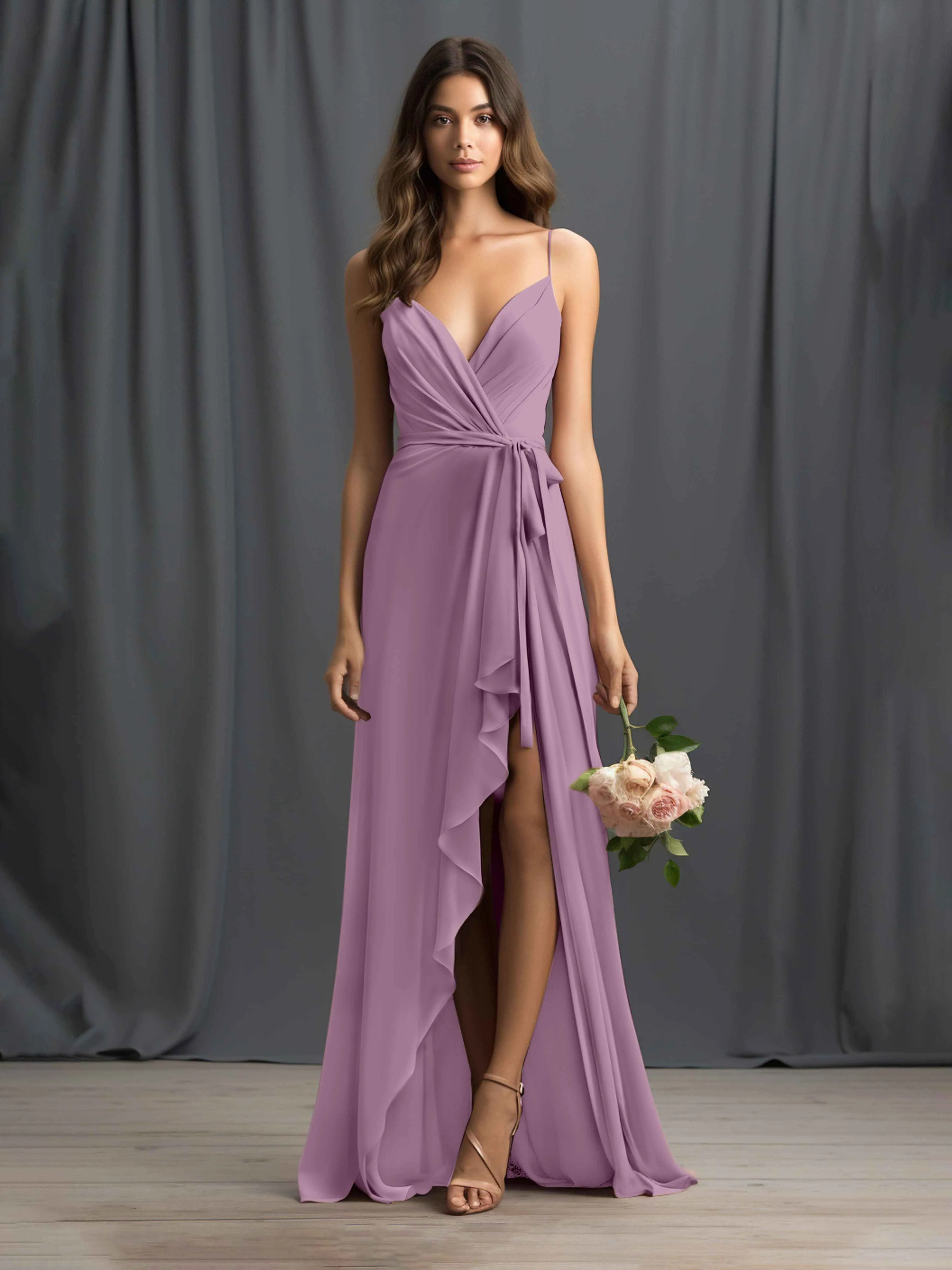 Amira Trendy Spaghetti Straps Asymmetrical Chiffon Dresses
