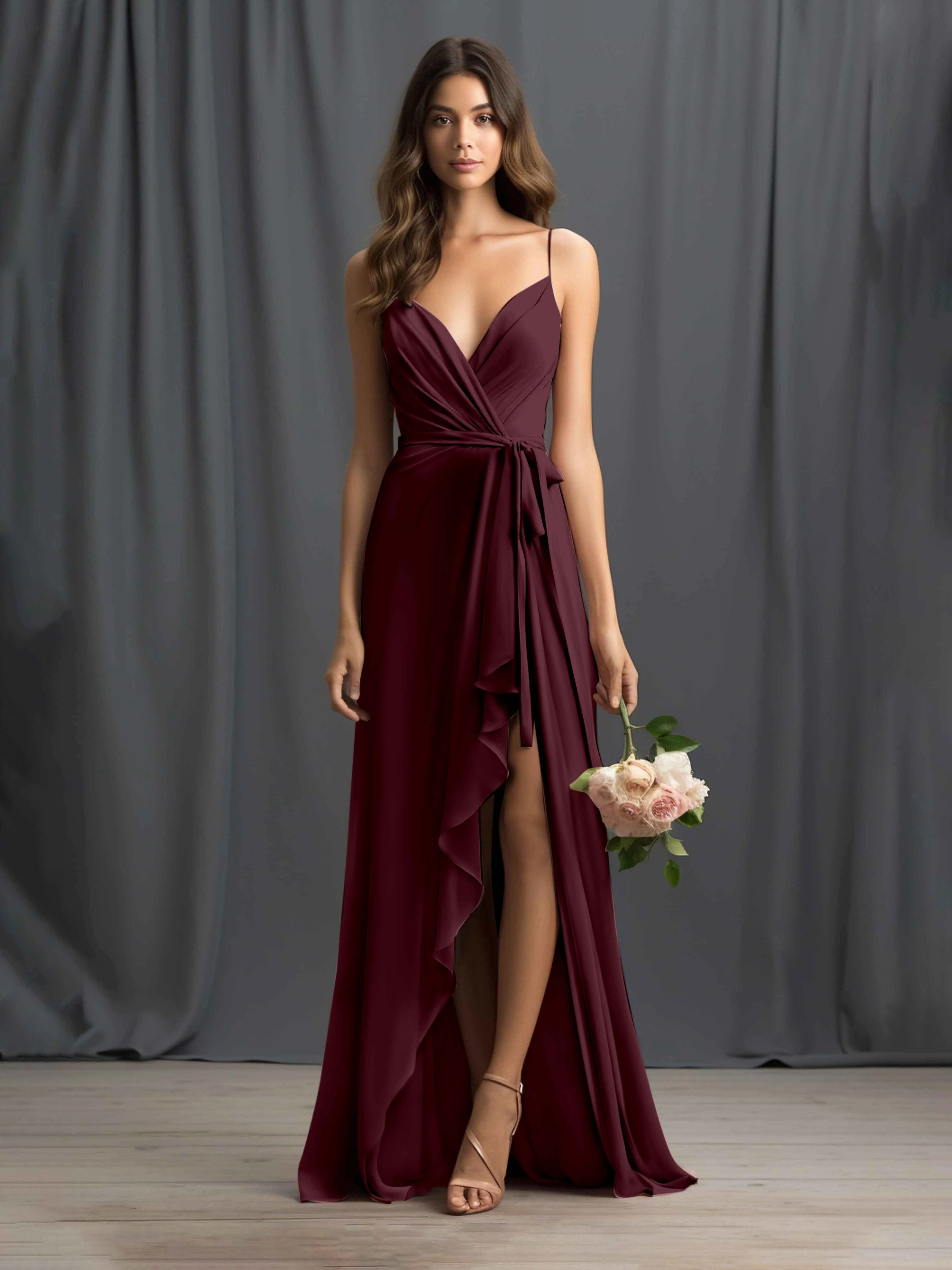 Amira Trendy Spaghetti Straps Asymmetrical Chiffon Dresses