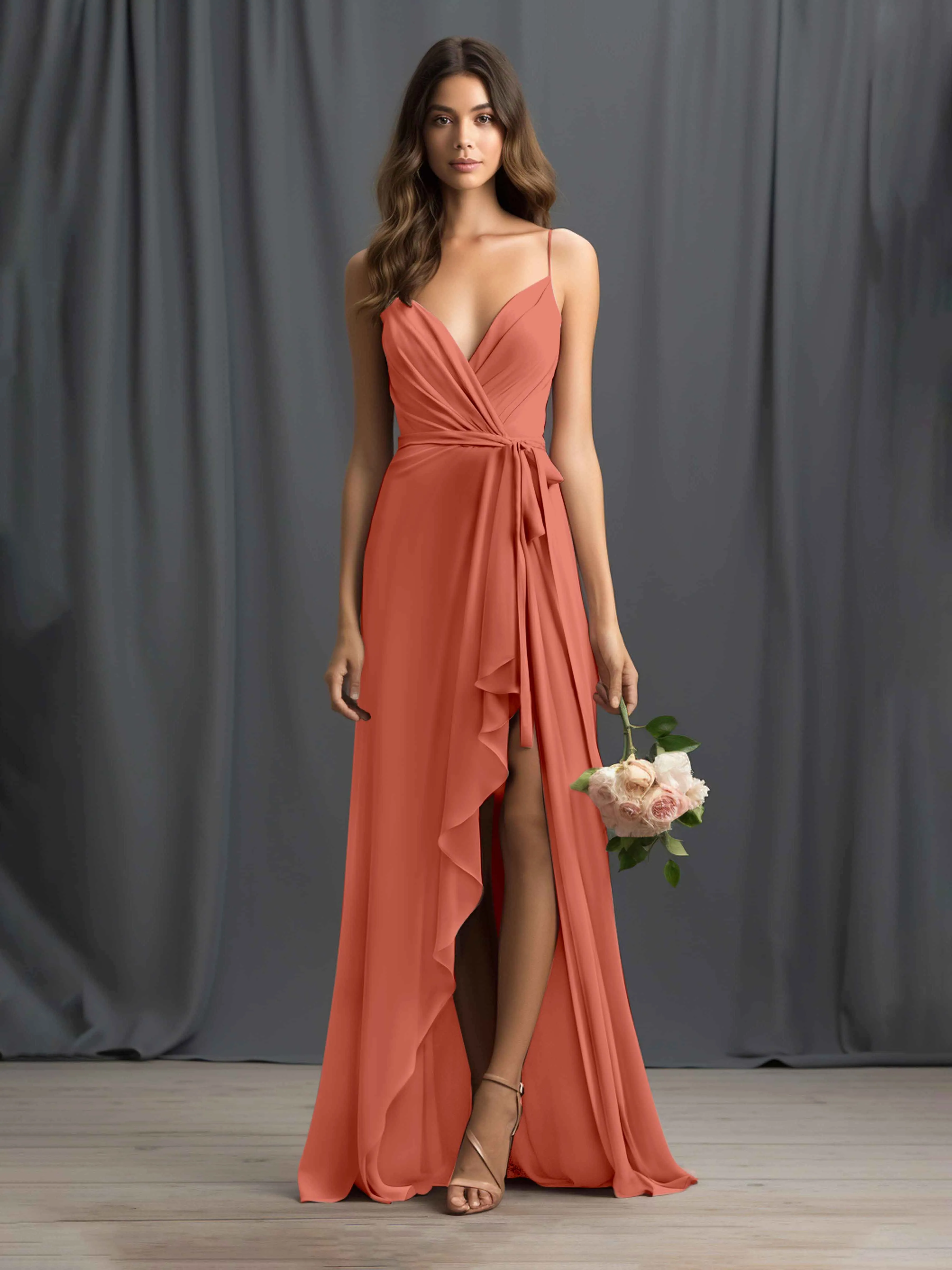 Amira Trendy Spaghetti Straps Asymmetrical Chiffon Dresses