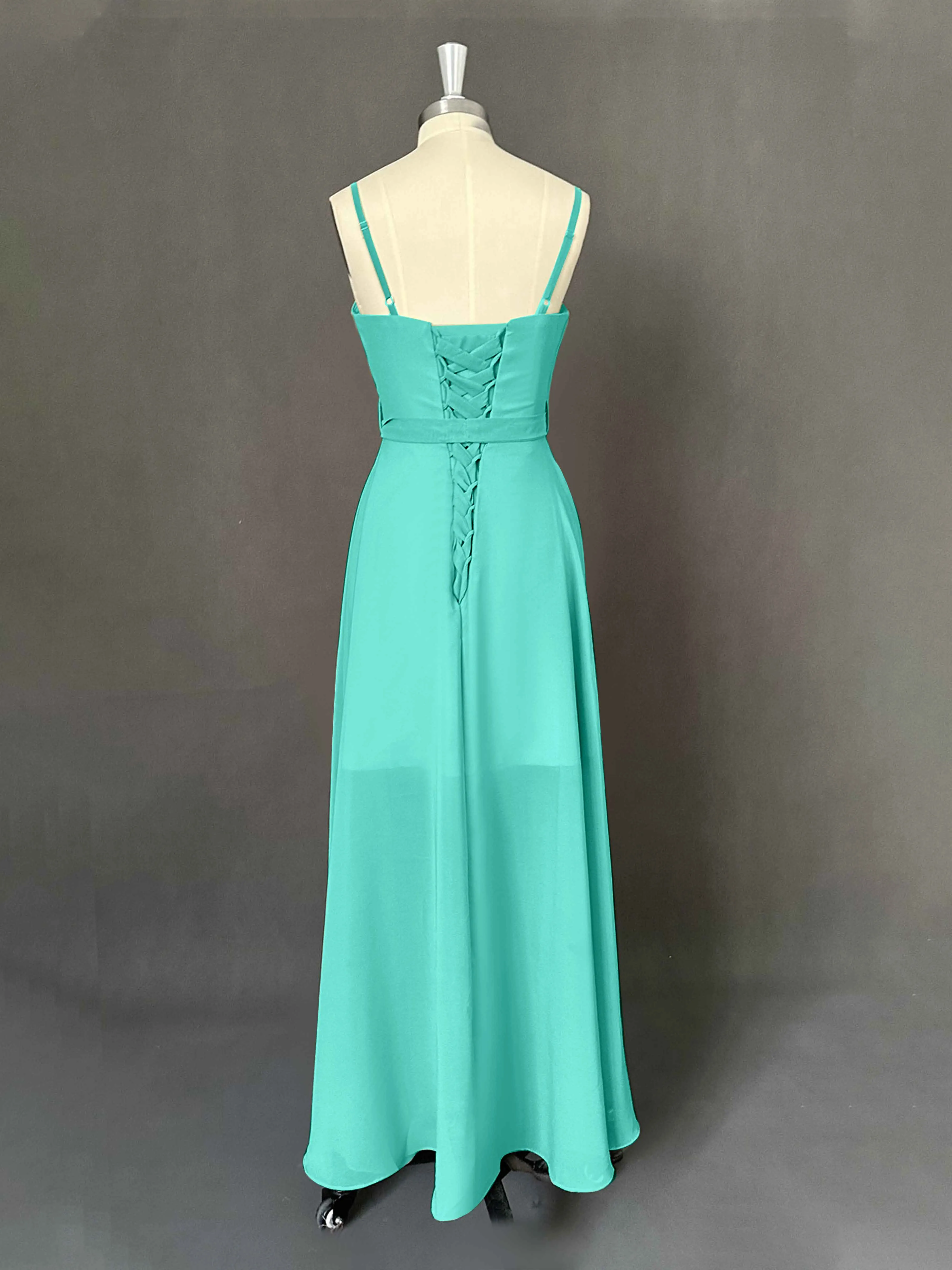 Amira Trendy Spaghetti Straps Asymmetrical Chiffon Dresses