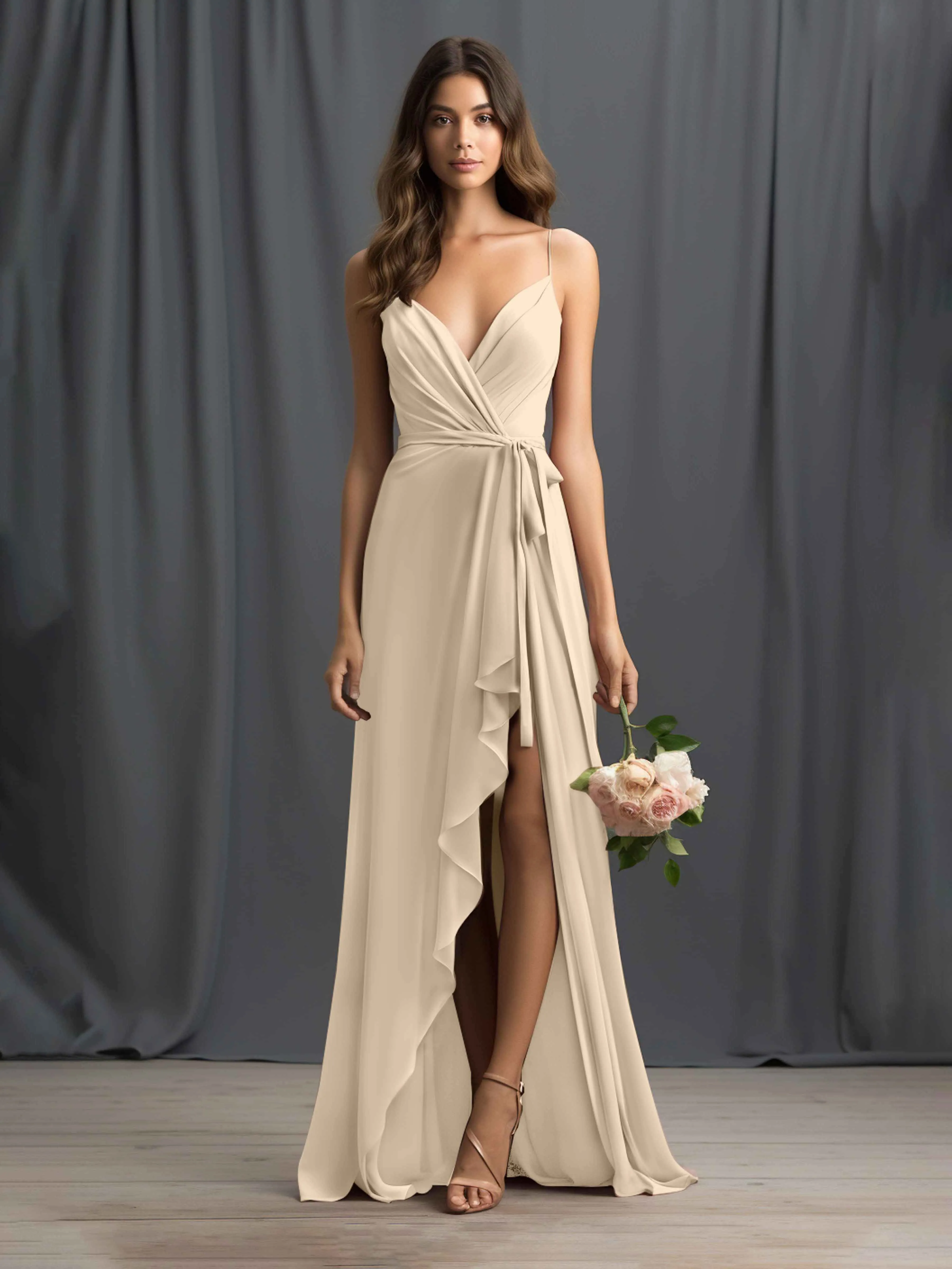 Amira Trendy Spaghetti Straps Asymmetrical Chiffon Dresses