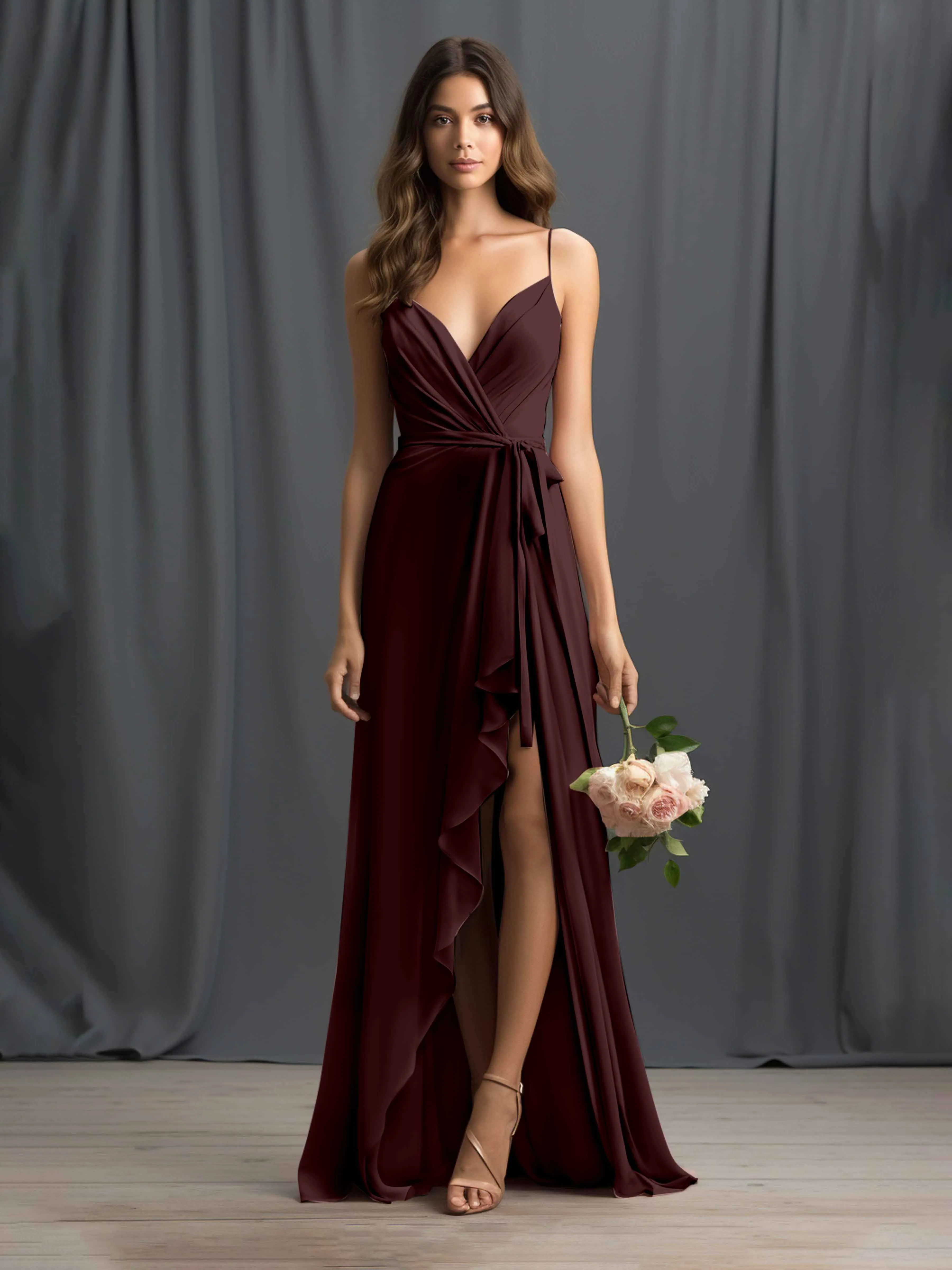 Amira Trendy Spaghetti Straps Asymmetrical Chiffon Dresses