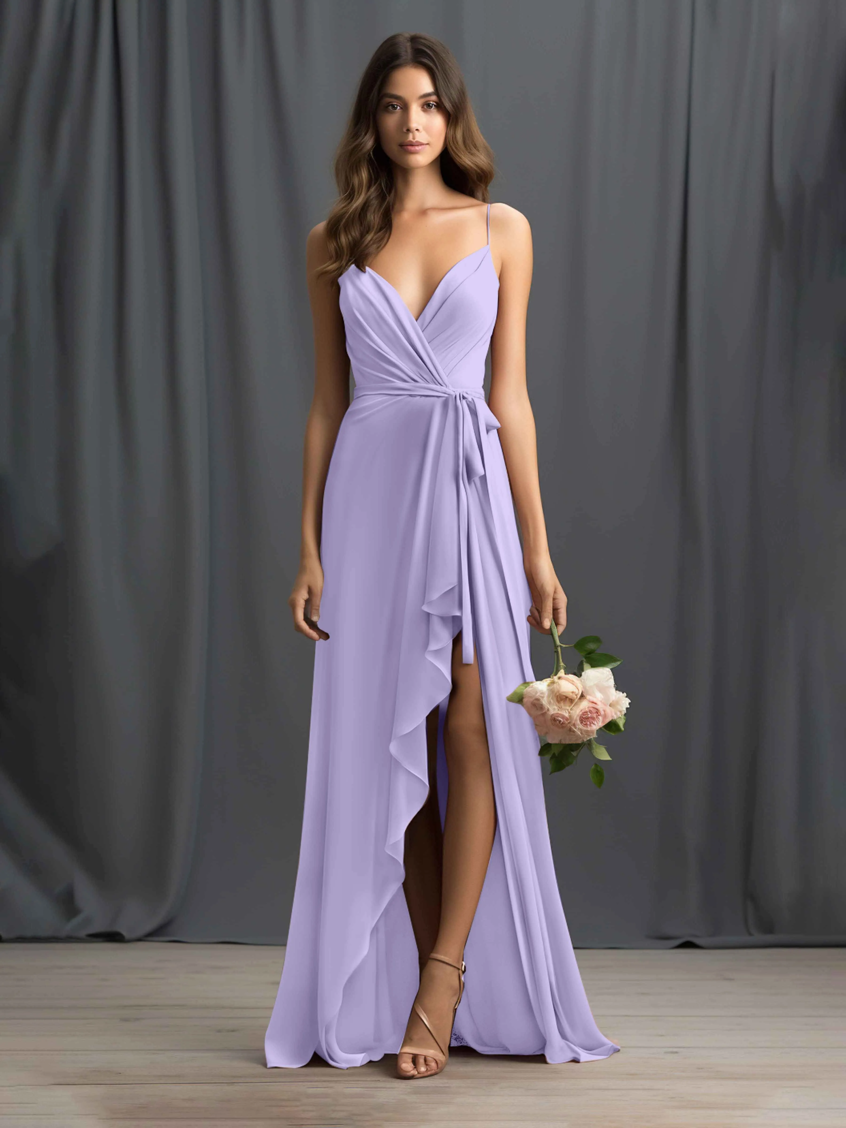 Amira Trendy Spaghetti Straps Asymmetrical Chiffon Dresses