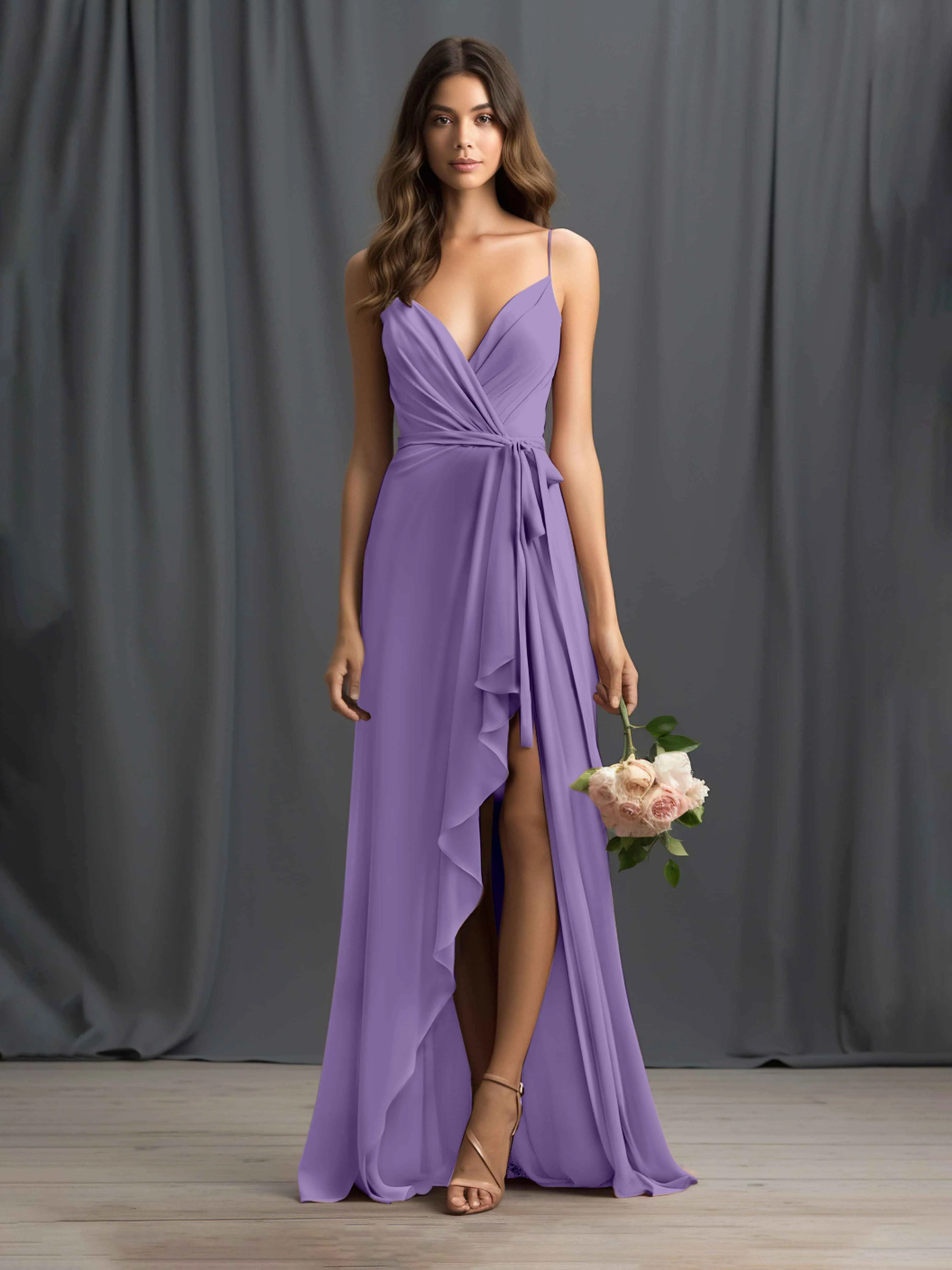 Amira Trendy Spaghetti Straps Asymmetrical Chiffon Dresses