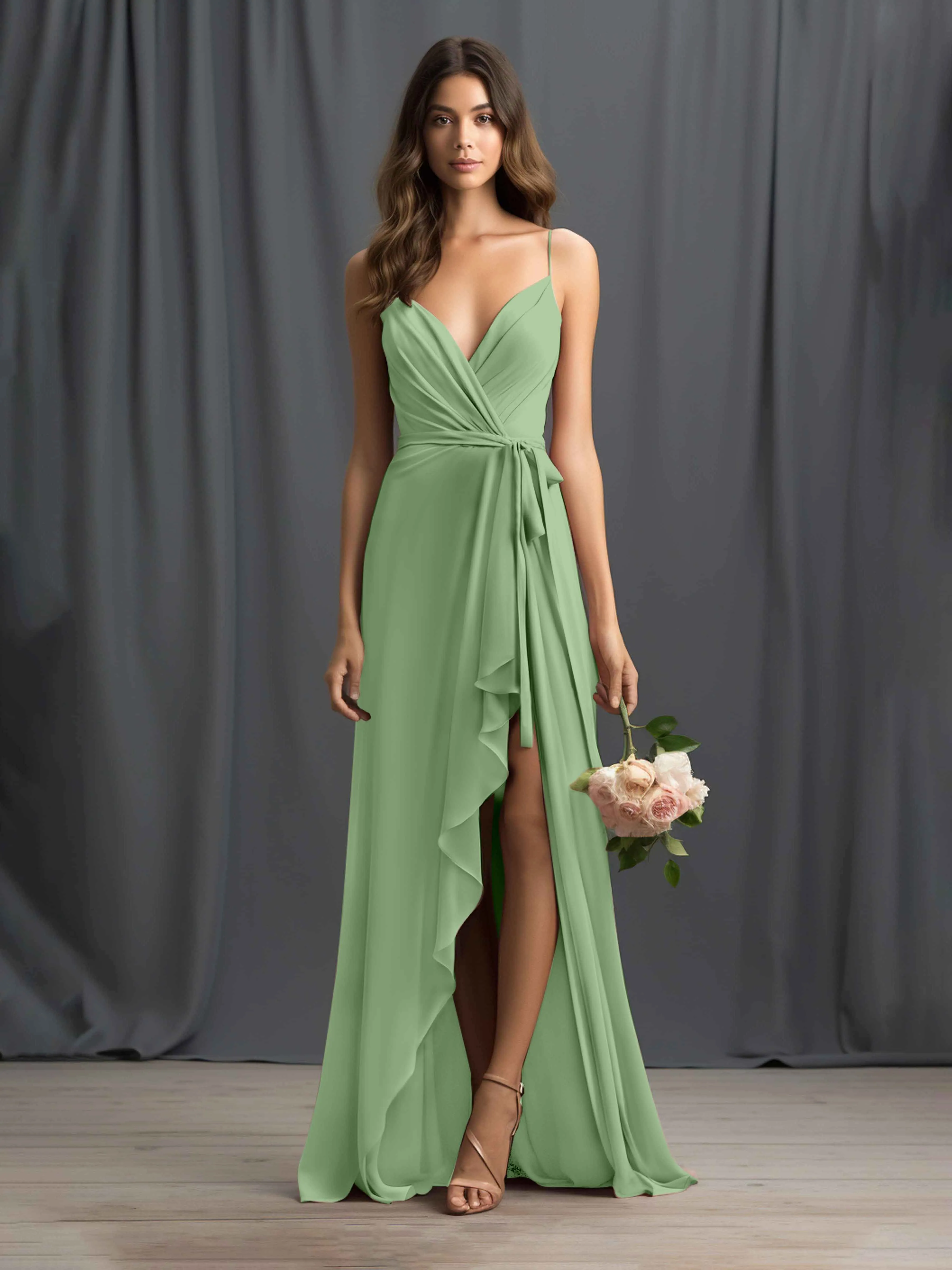 Amira Trendy Spaghetti Straps Asymmetrical Chiffon Dresses