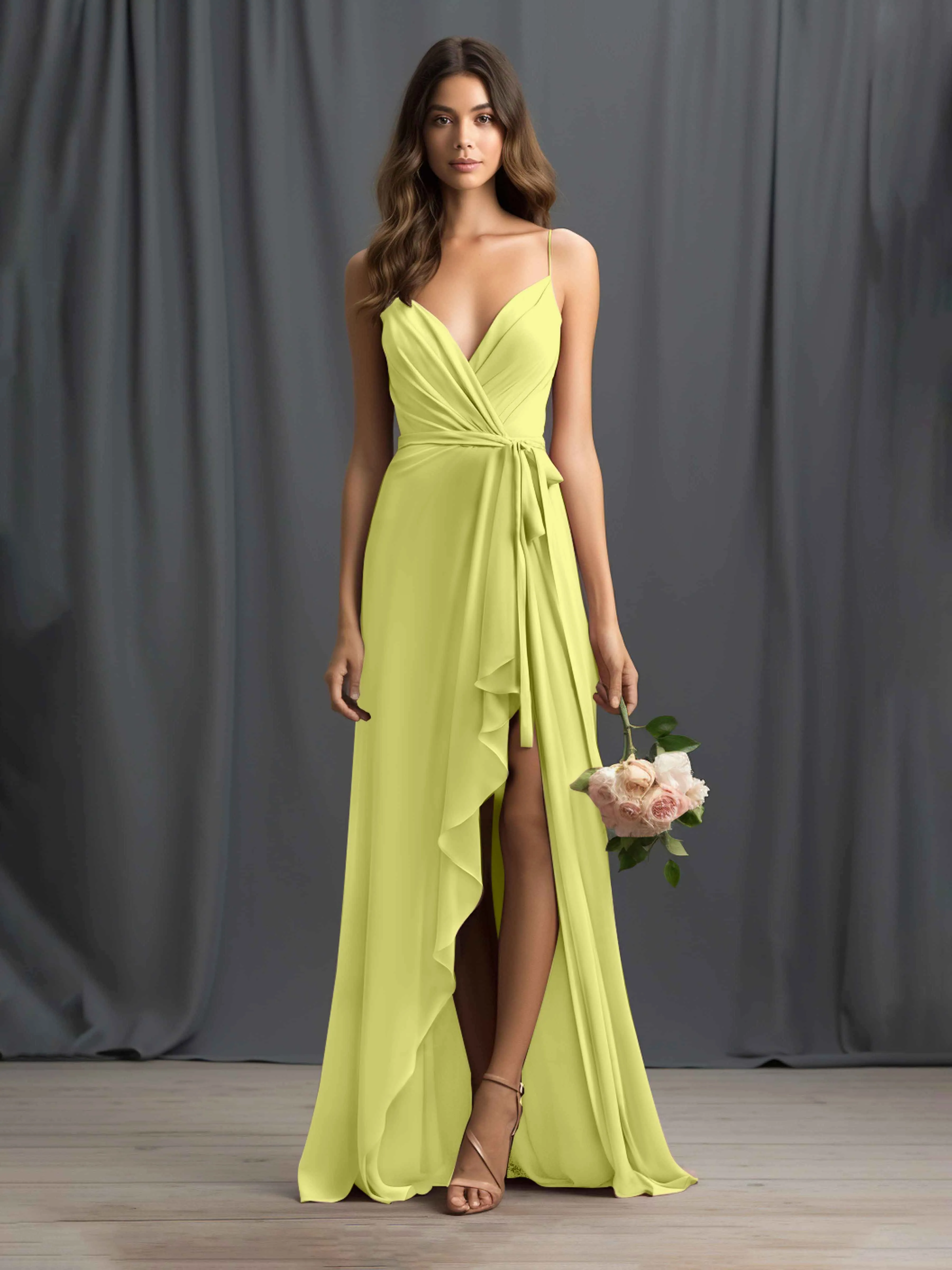 Amira Trendy Spaghetti Straps Asymmetrical Chiffon Dresses