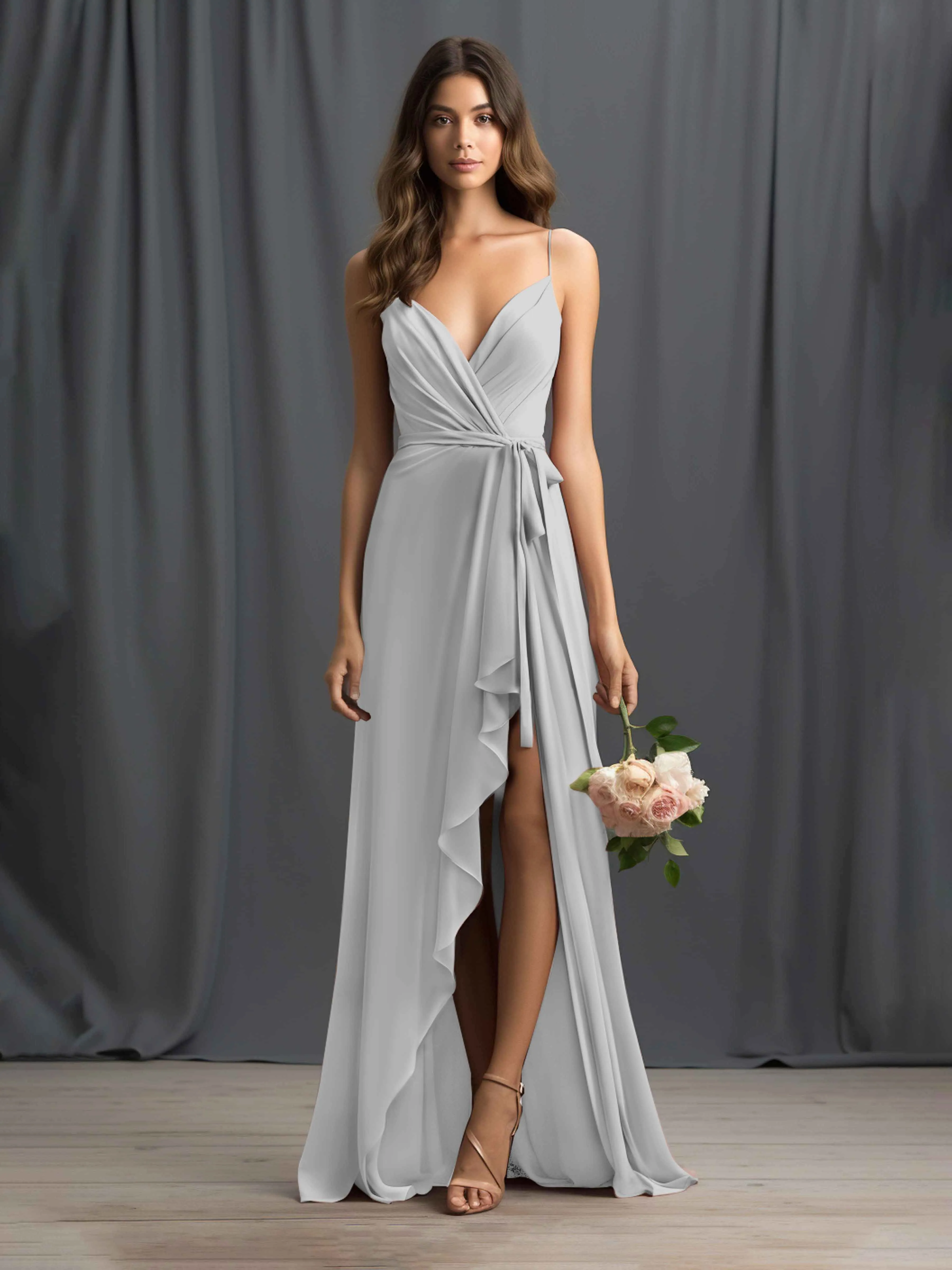 Amira Trendy Spaghetti Straps Asymmetrical Chiffon Dresses