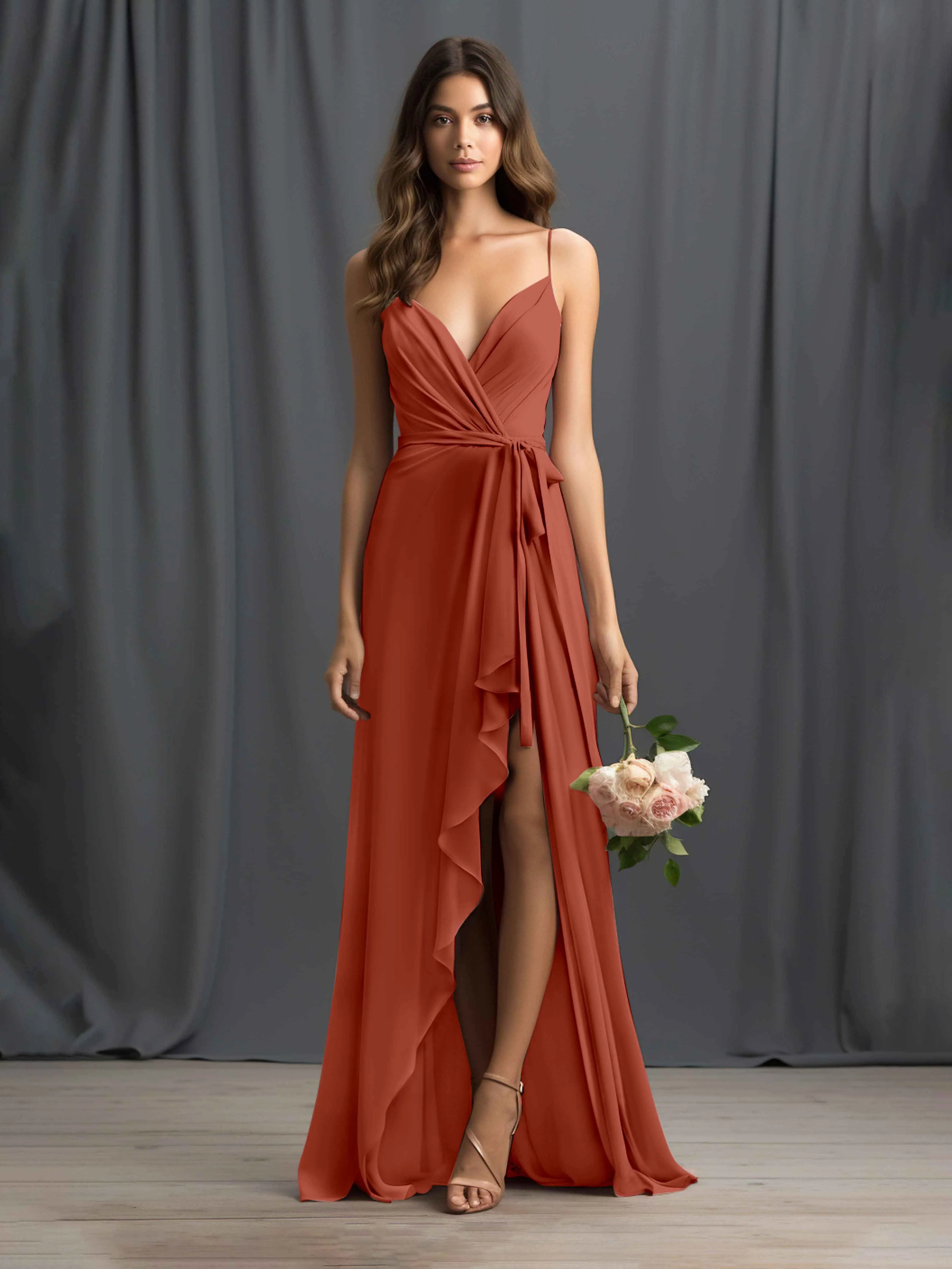 Amira Trendy Spaghetti Straps Asymmetrical Chiffon Dresses