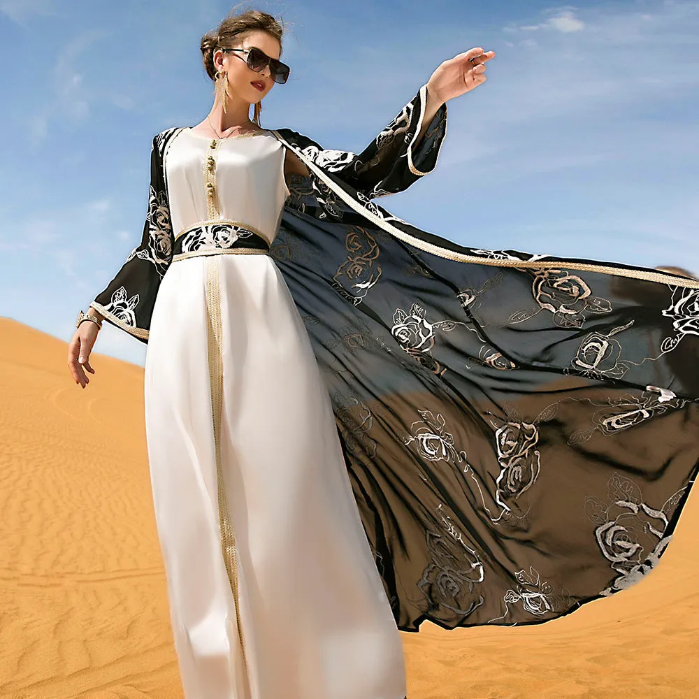 Arab Heavy Industries Black And White Flower Embroidery Two-piece Set