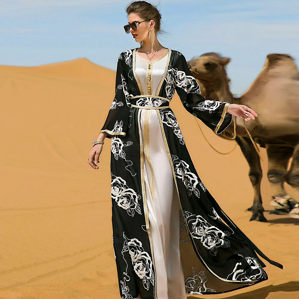 Arab Heavy Industries Black And White Flower Embroidery Two-piece Set