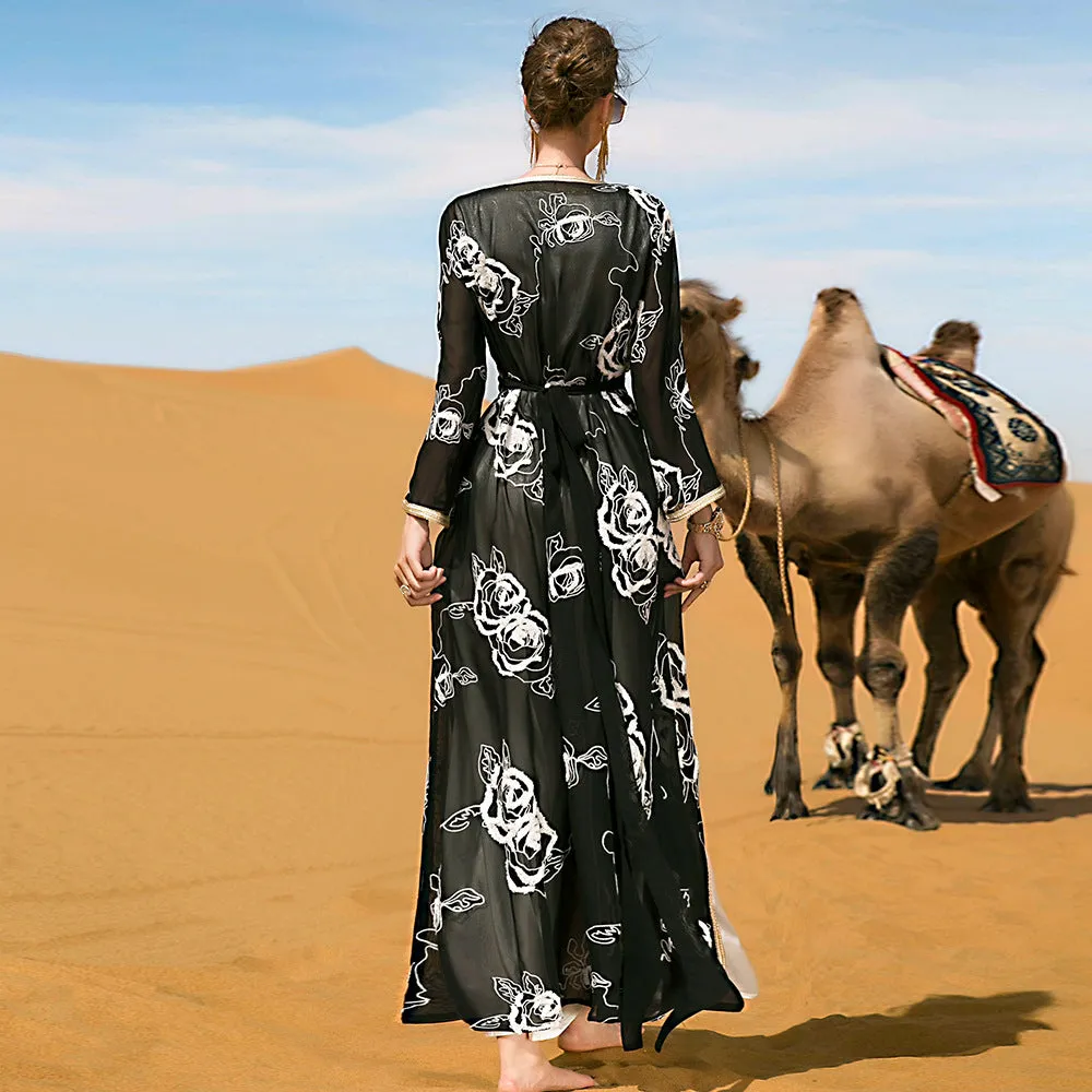 Arab Heavy Industries Black And White Flower Embroidery Two-piece Set