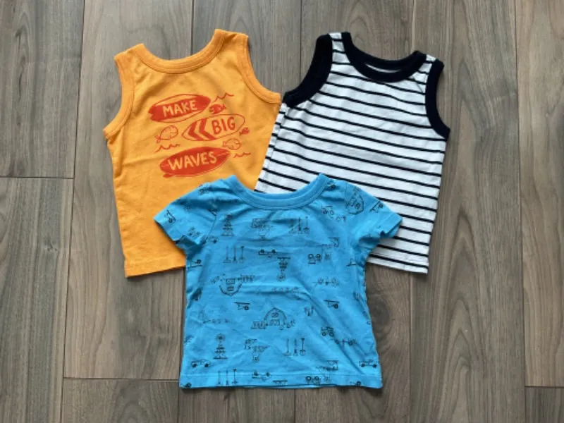 Baby Boy Orange Tank, Striped Tank, Blue Tee 12-18 Months , Kids 18 Month (12-18M)