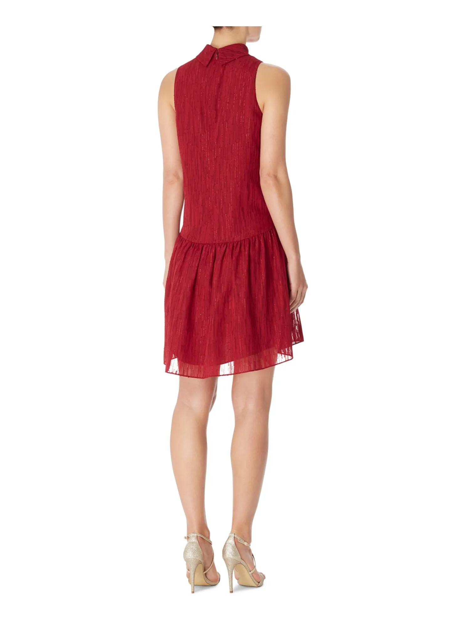 BAR III DRESSES Womens Glitter Sleeveless Mock Neck Short Wear To Work Drop Waist Dress