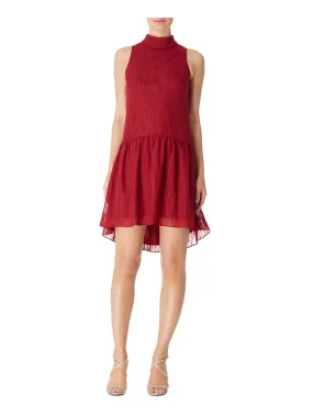 BAR III DRESSES Womens Glitter Sleeveless Mock Neck Short Wear To Work Drop Waist Dress