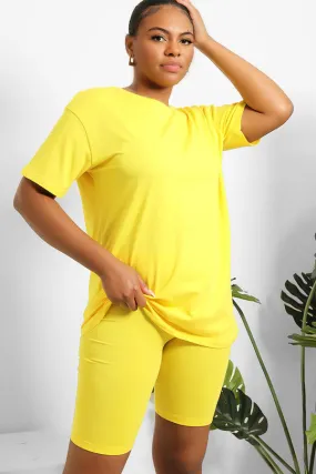 BASIC T-SHIRT & CYCLING SHORTS 2 PIECE YELLOW SET
